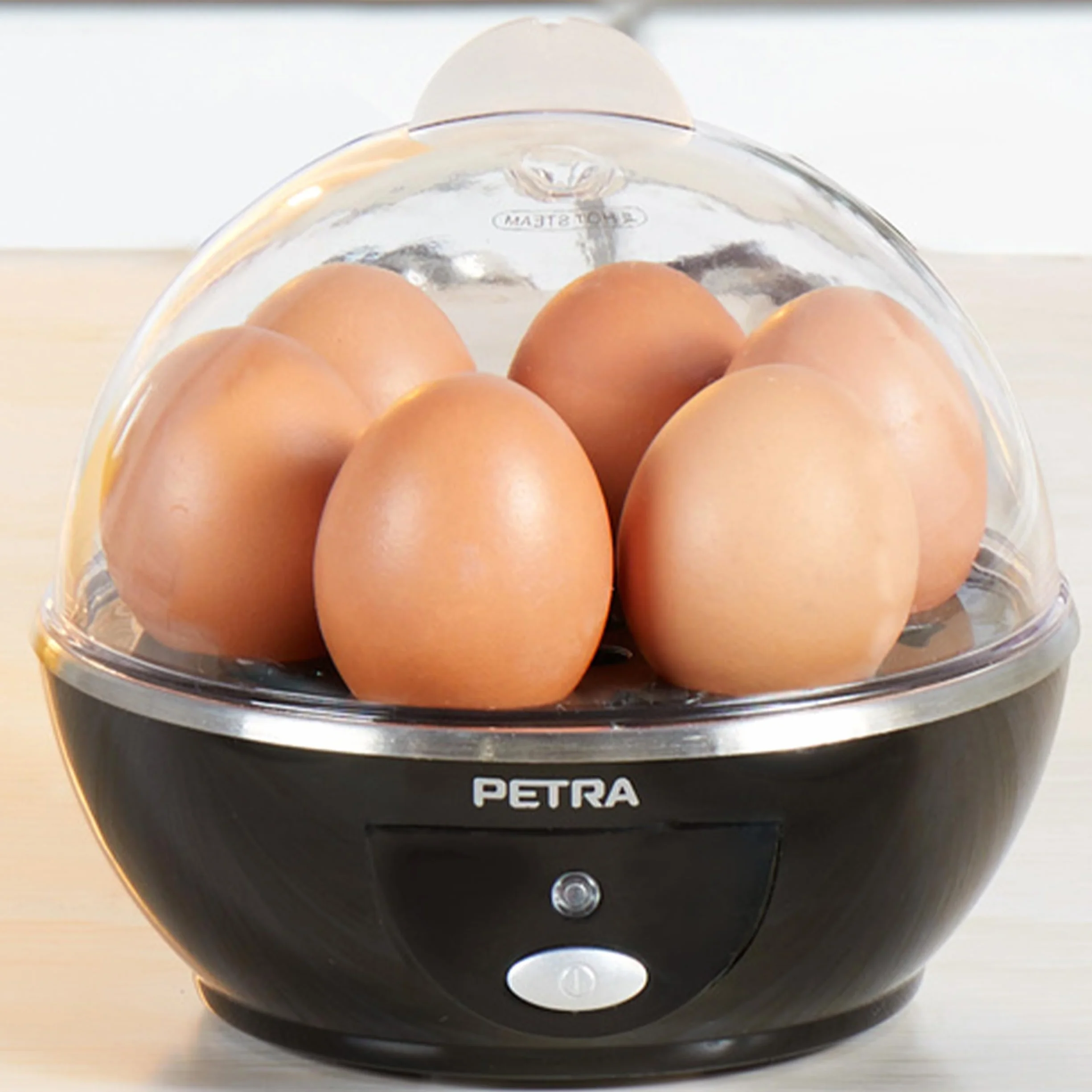 Petra PT2783VDEEU7 Electric Egg Cooker For Boiled, Soft Medium or Hard Boiled, 6 Egg Capacity, 2 Poaching Trays, Compact Design, Removable Egg Rack, Includes Measuring Cup, Indicator Light, 430 W