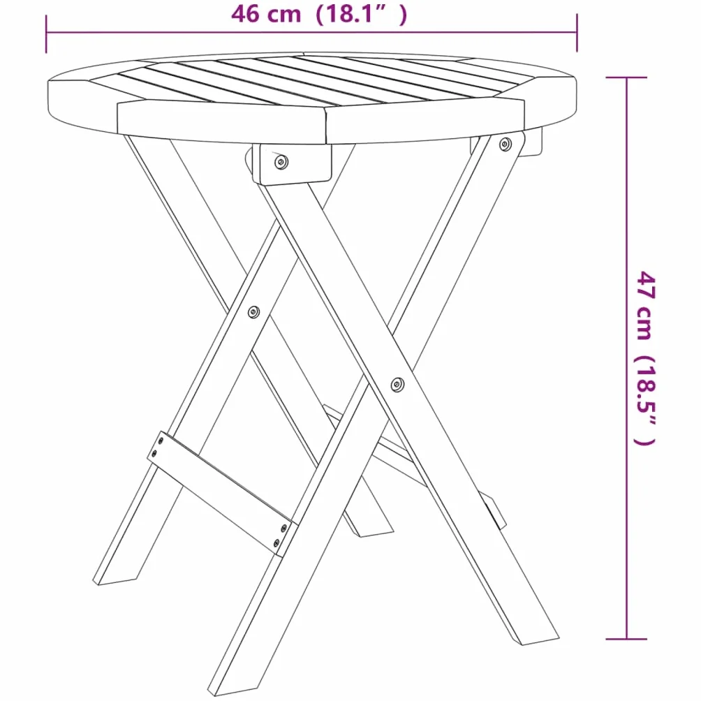 vidaXL Składany stolik ogrodowy, biały, Ø 46 cm, lite drewno akacjowe