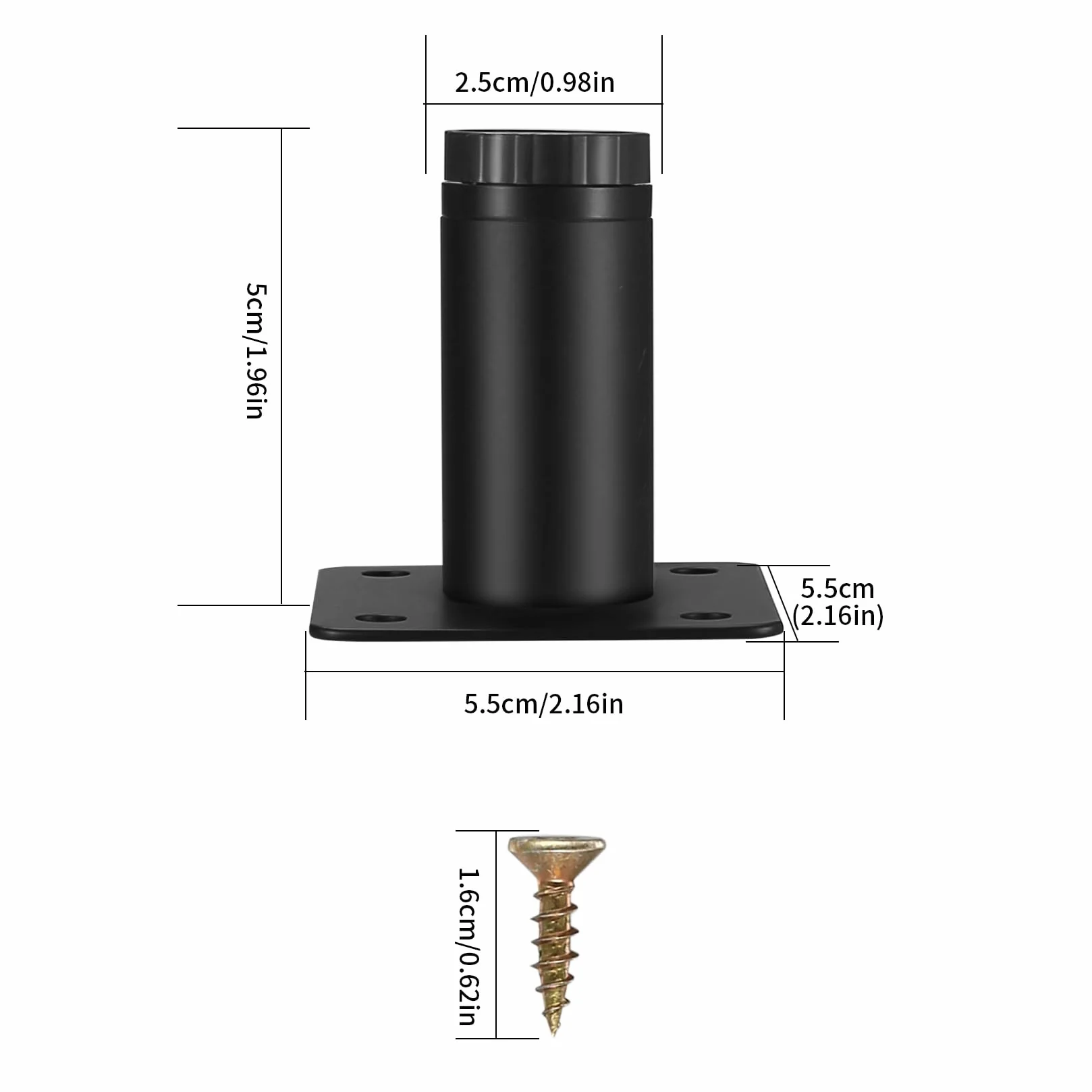 Fulushouxi 4 nogi meblowe, regulowane nóżki meblowe 4 cale / 5 cm, metalowe nóżki do szafy, do mebli, sofy, stołu, krzesła, biurka, kuchni, szafy, nogi (5 cm)