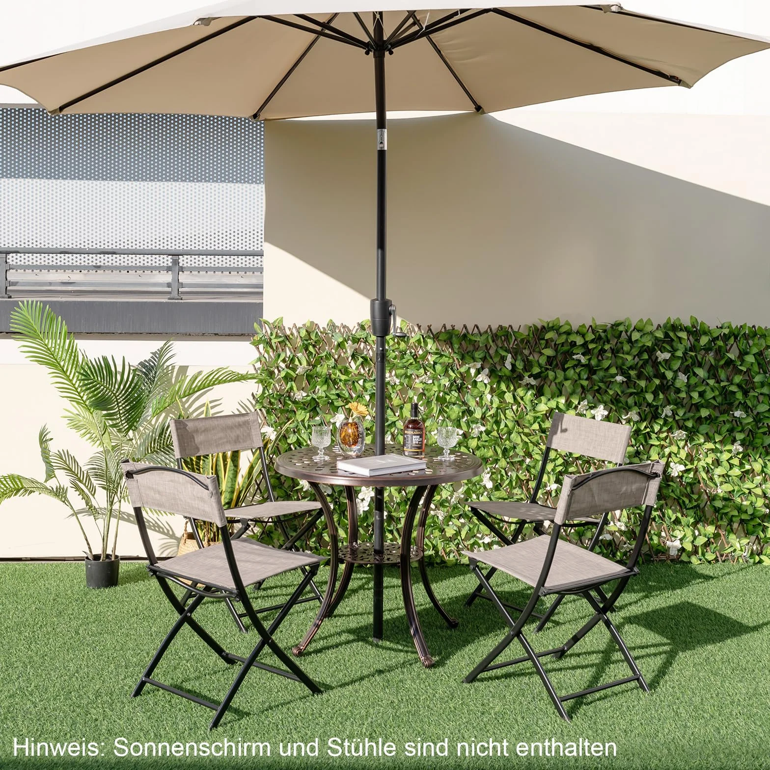 COSTWAY Stół ogrodowy z otworem na parasol i dolną półką, okrągły stół balkonowy z odlewu aluminiowego, odporny na warunki atmosferyczne, 79 x 79 x 71 cm