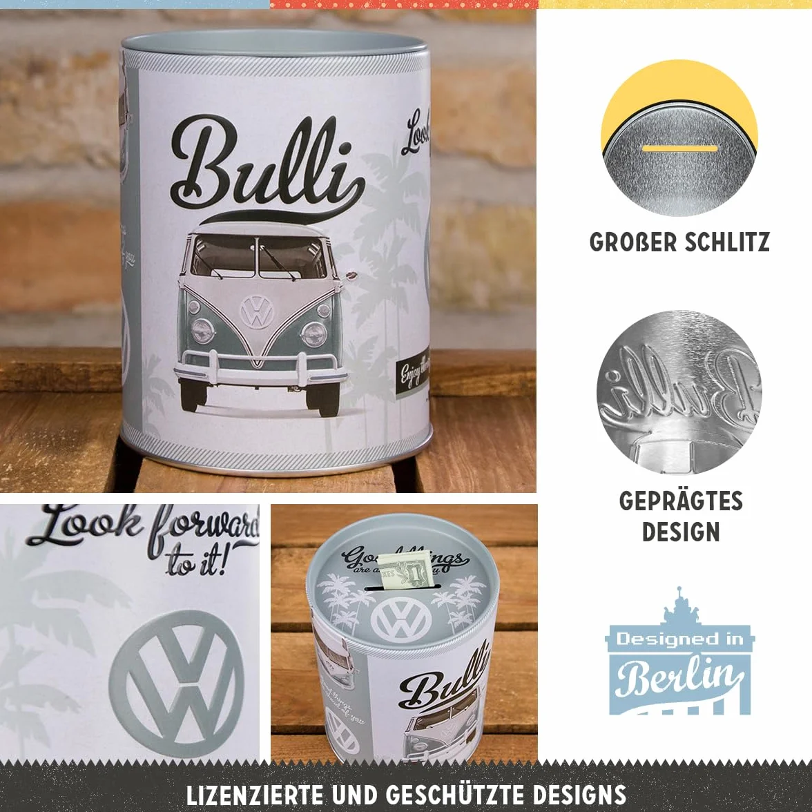 Nostalgic-Art Retro skarbonka, 1 l, VW – Good things are ahead of you – Pomysł na prezent dla miłośnika Volkswagena Busa, Official License Product (OLP), metalowa skarbonka, Styl vintage