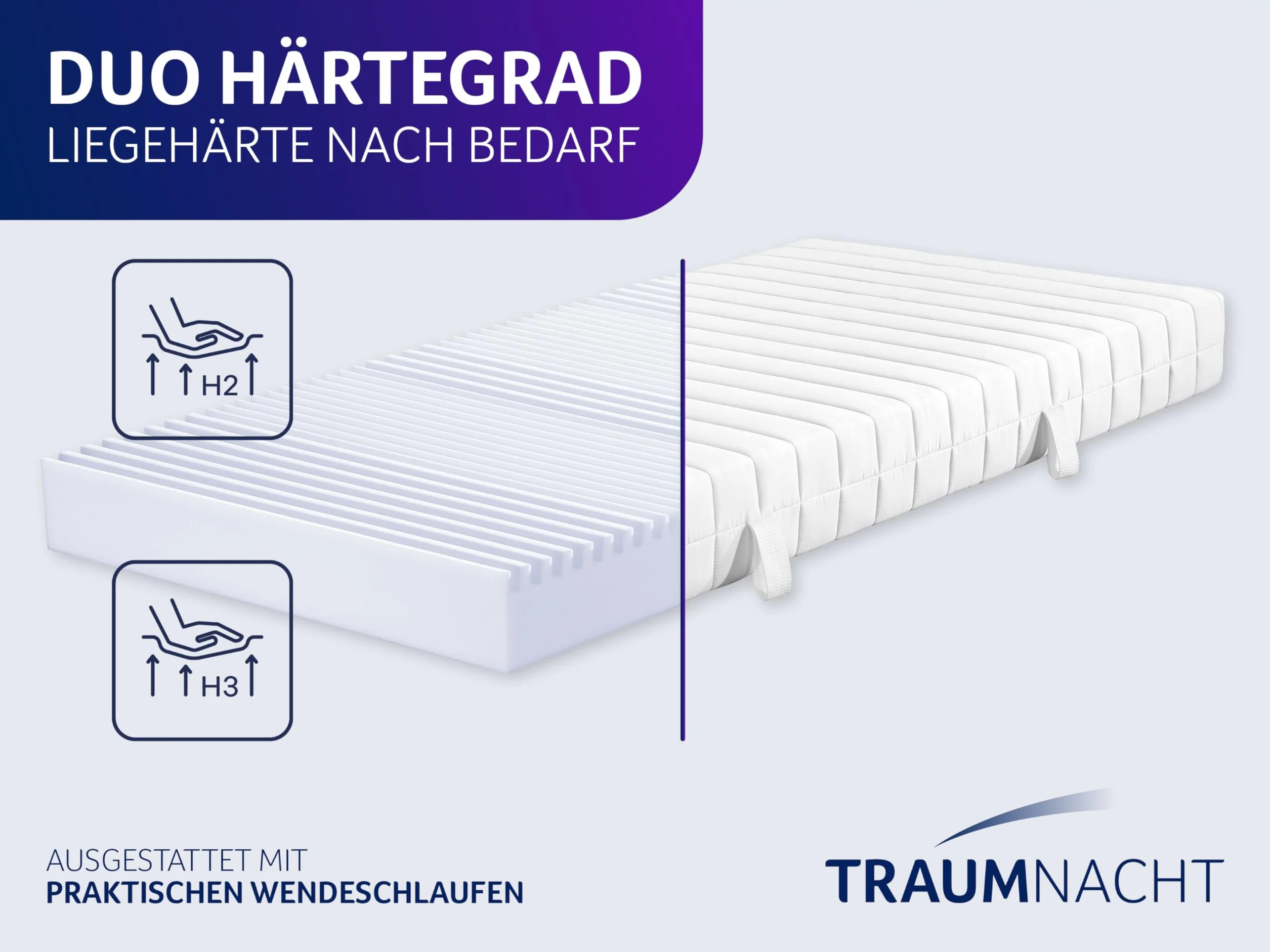 Traumnacht Easy Comfort 2 w 1 Duo – ortopedyczny 7-strefowy materac z pianki komfortowej, stopień twardości 2 i 3, certyfikat Öko-Tex 120 x 200 cm, wysokość 11 cm, wyprodukowany zgodnie z niemieckim
