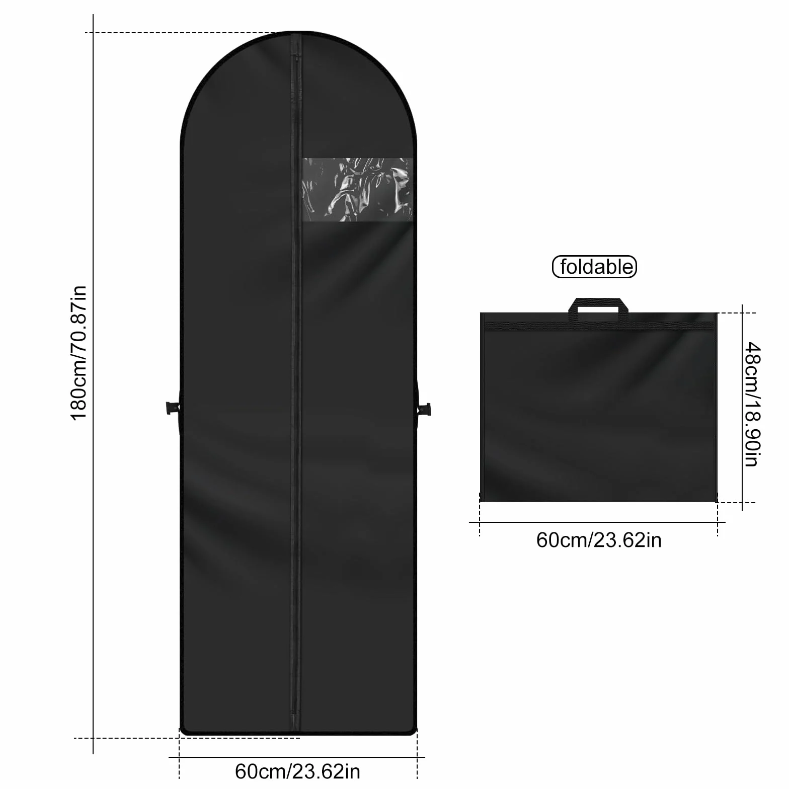 VMUTGA 60 x 180 cm długie worki na ubrania, składane pokrowce na ubrania, torba do noszenia garnituru z zamkiem błyskawicznym i uchwytami, oddychający, odporny na mole, worek na ubrania, torby
