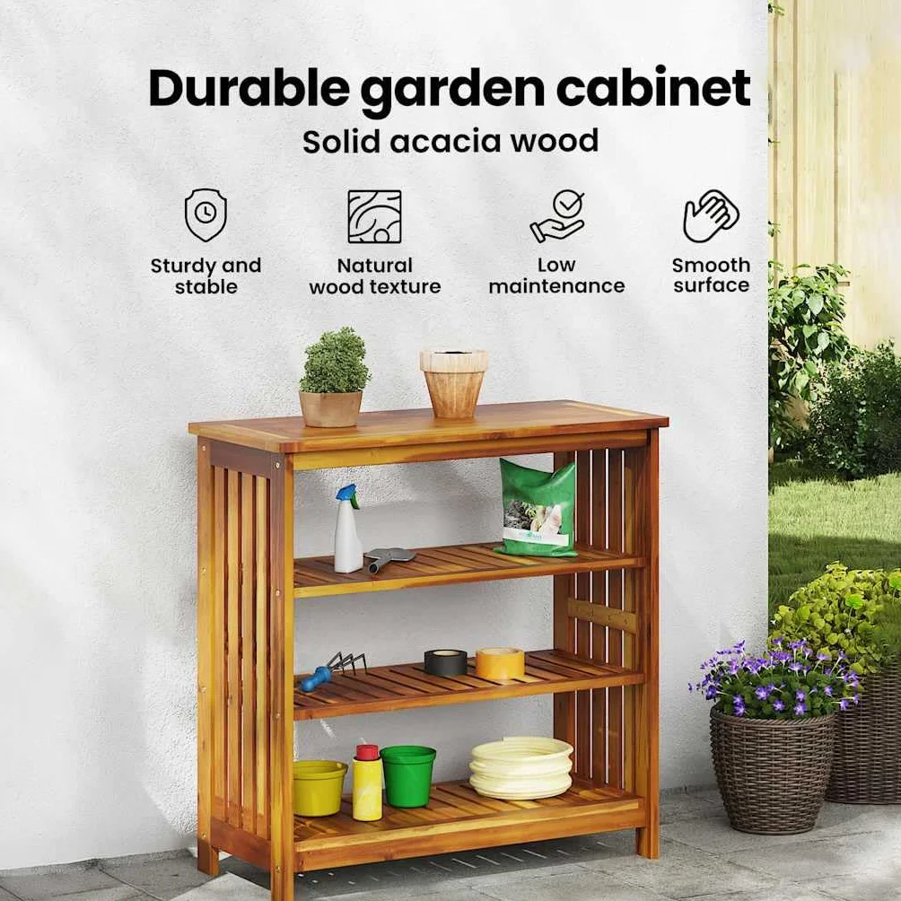 vidaXL Szafka ogrodowa Naturalny 90 x 40 x 90cm Lite Drewno Akacji, Ogród i taras, prostokątny, solidny kredens z akacji, nowoczesny, na narzędzia, meble odporne na warunki