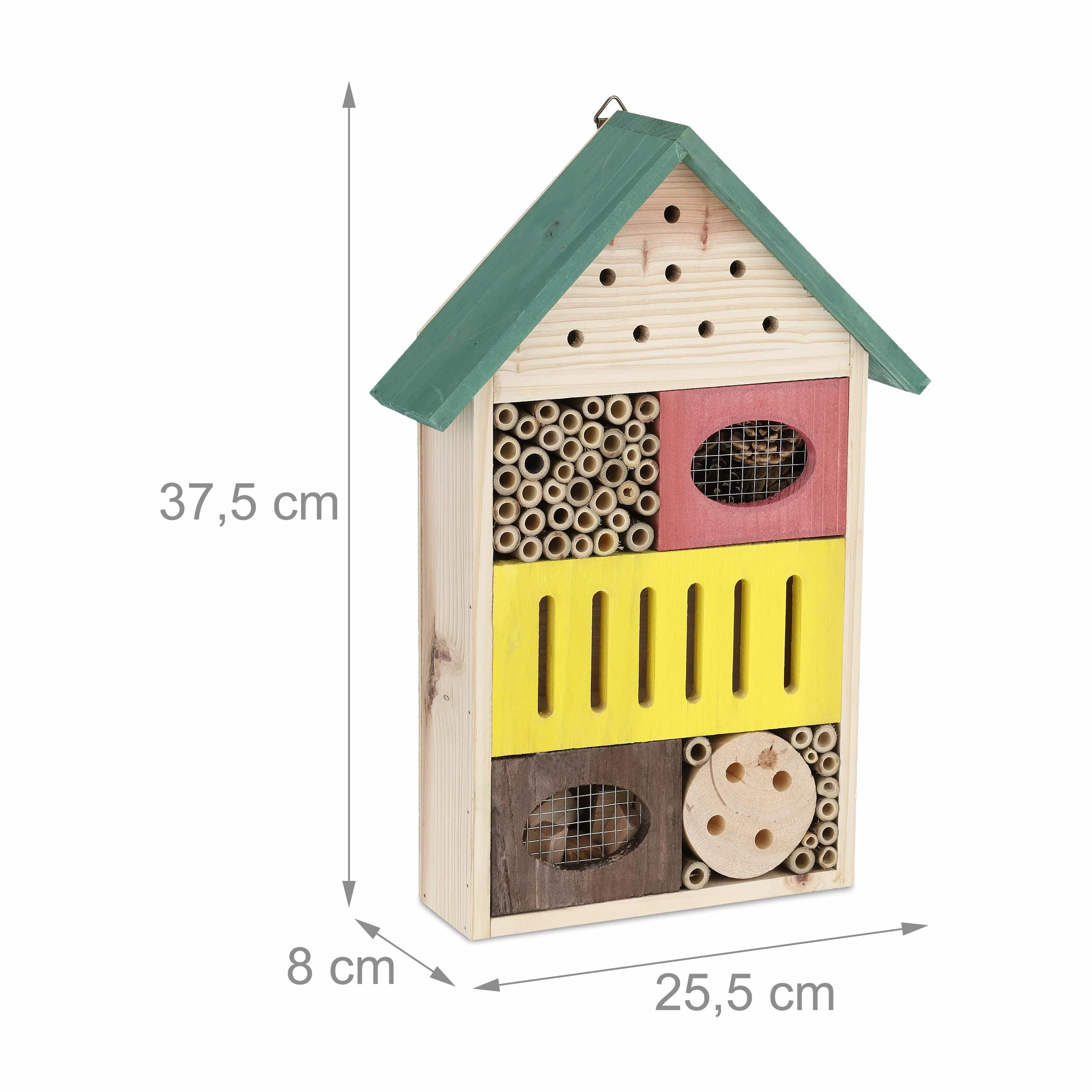 Relaxdays Drewniany domek dla owadów, ogród i balkon, domek dla owadów do zawieszenia, wys. x gł.: 37,5 x 25,5 x 8 cm, domek dla motyli, kolorowy