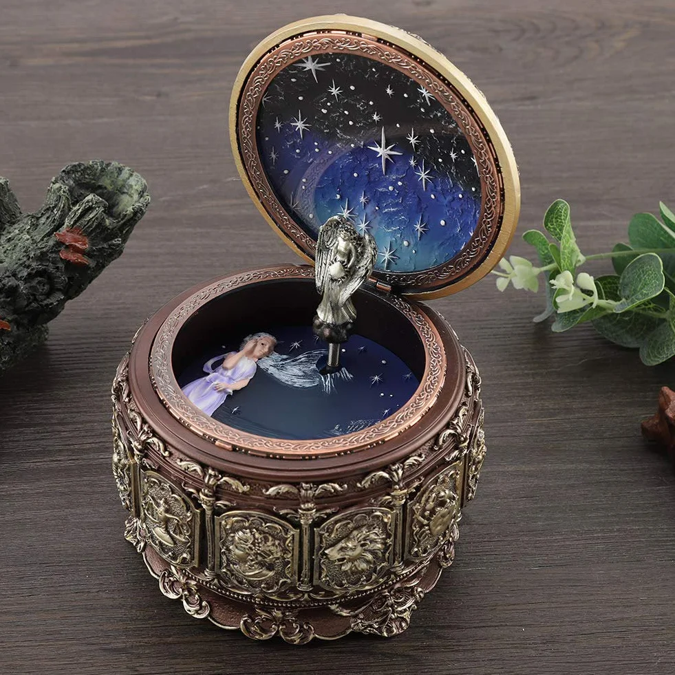 obrotowa pozytywka zodiakalna, 12 konstelacji, z migoczącym światłem LED, muzyczna pozytywka z rotującą boginią, prezent na urodziny, Boże Narodzenie, walentynki (rak)