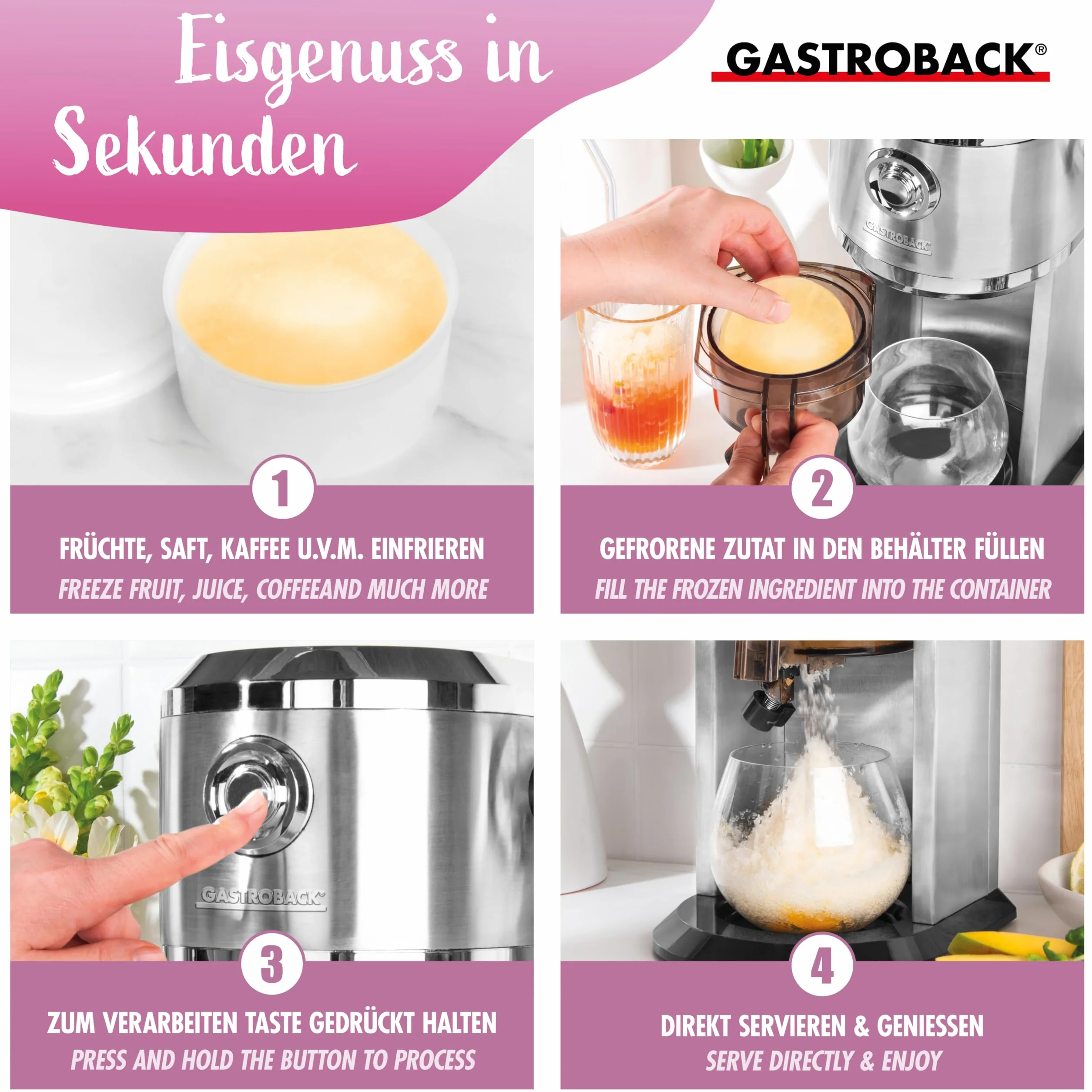 GASTROBACK Maszyna do slushy lodu Snow Cone Slusheis Granita Crushed Shaved Ice regulowana grubość tarki