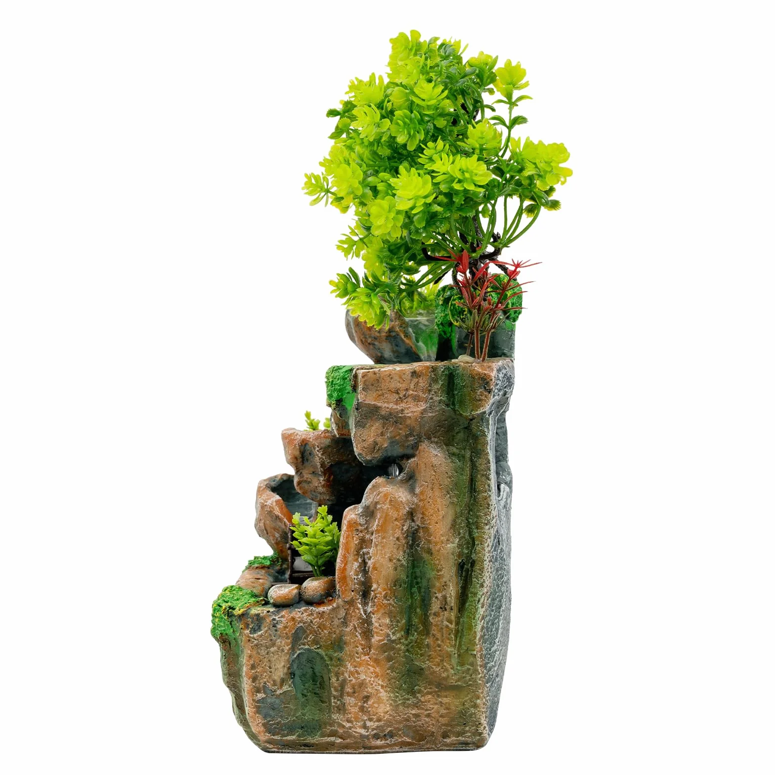 fontanna pokojowa z oświetleniem LED, fontanna stołowa, wodospad do biura, dekoracja, pompa wodna z kojącymi dźwiękami wody, fontanna biurkowa 18*15*30cm do salonu/sypialni/dekoracji