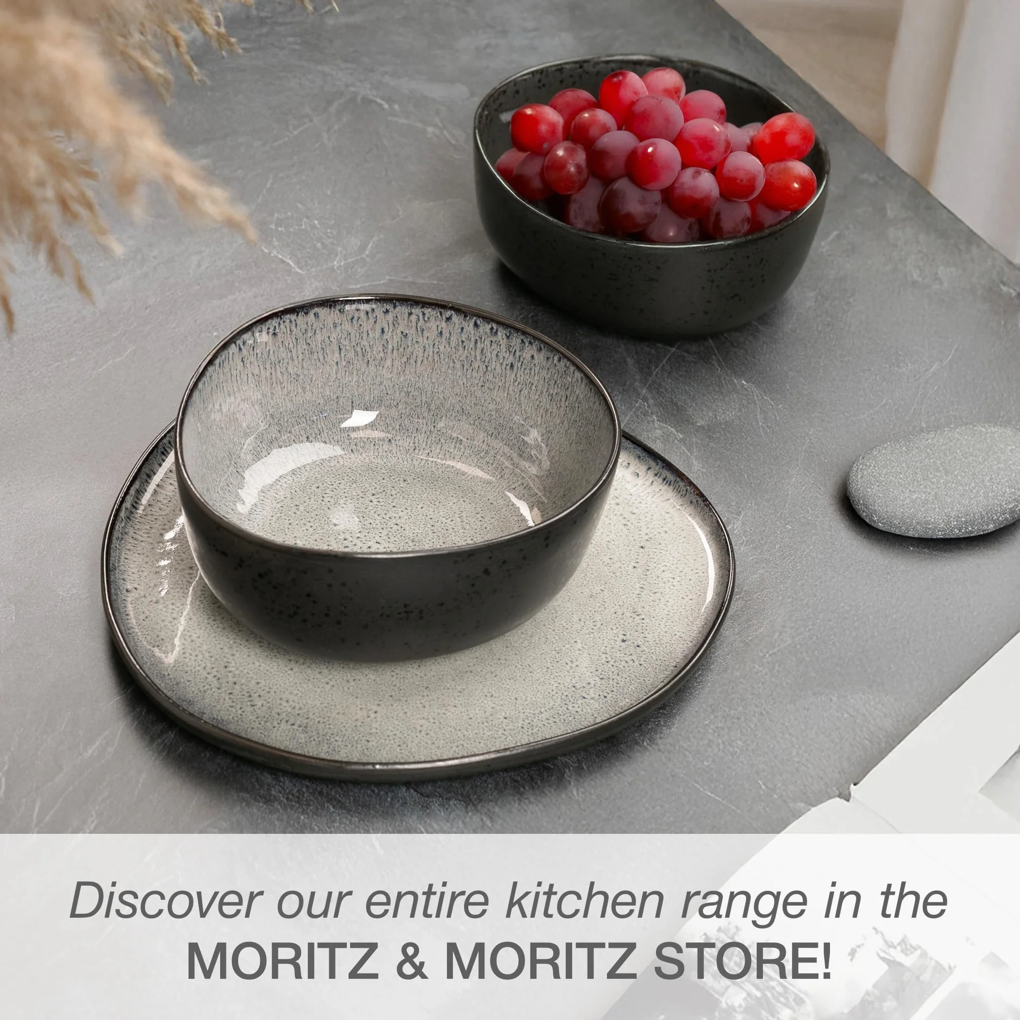 Moritz & Moritz ORGANIC zestaw talerzy do serwowania – 2 x duże talerze z wysokiej jakości kamionki, nowoczesne i ponadczasowe, nadają się do kuchenki mikrofalowej i mycia w zmywarce – idealne do