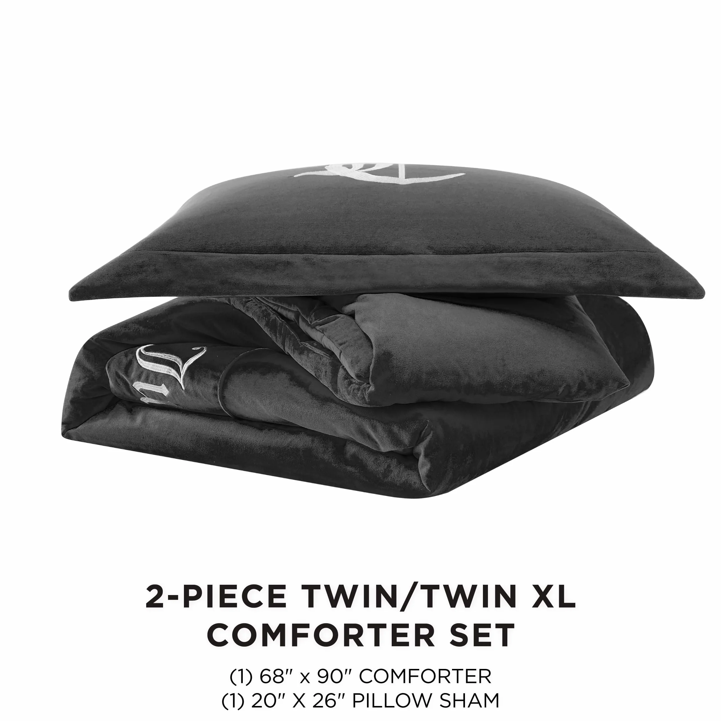 Juicy Couture 2-częściowy zestaw pościeli Twin/Twin XL w stylu gotyckim, zawiera 1 poszwę na kołdrę 228 x 173 cm i 1 poszewkę 50 x 66 cm, odporne na zagniecenia, wystrój sypialni premium, czarny