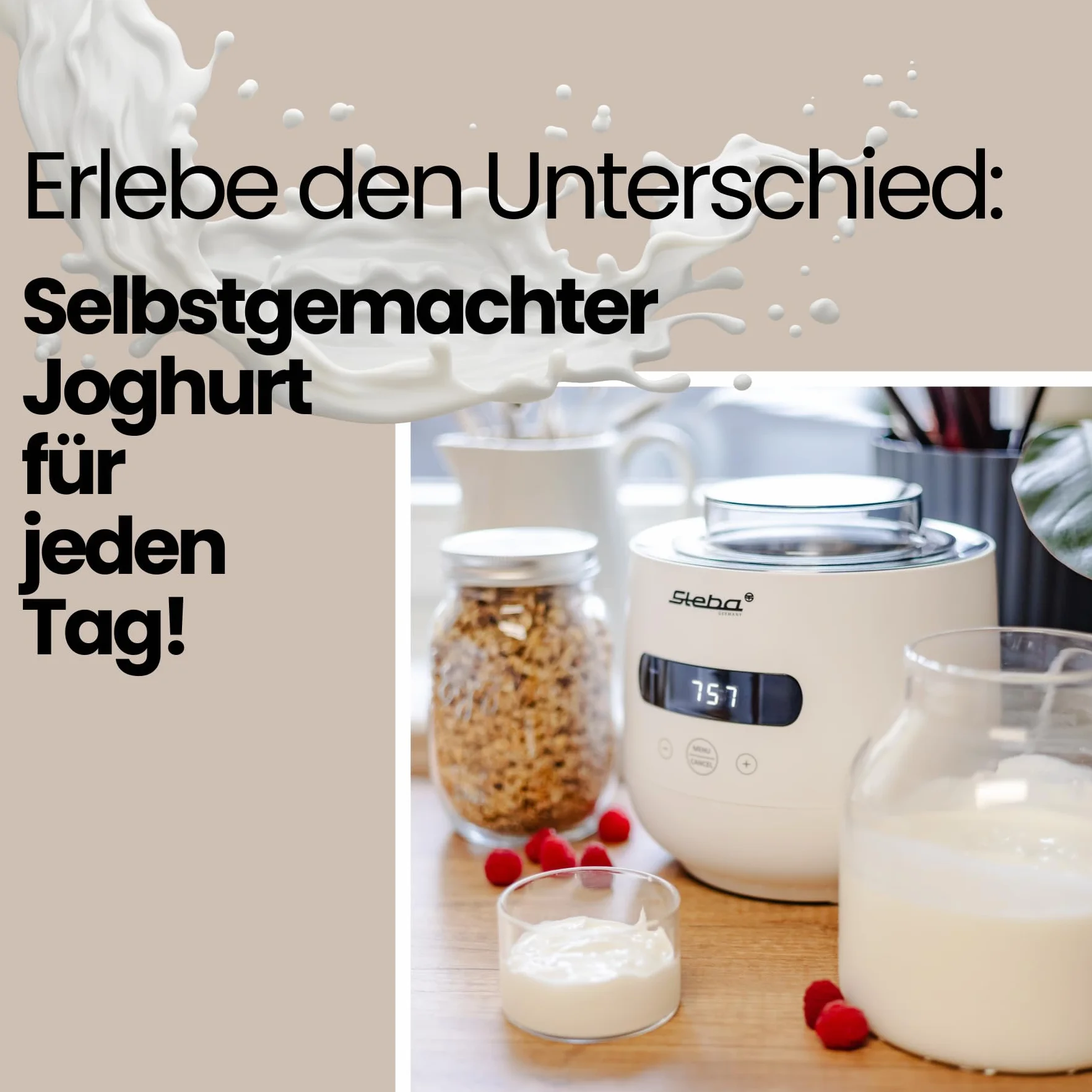 Steba JM 4 urządzenie do robienia jogurtów, 1 szklanka do jogurtu o pojemności 2 l, 1 szklanka do jogurtu o pojemności 1,3 l, 5 automatycznych programów, łatwe czyszczenie,