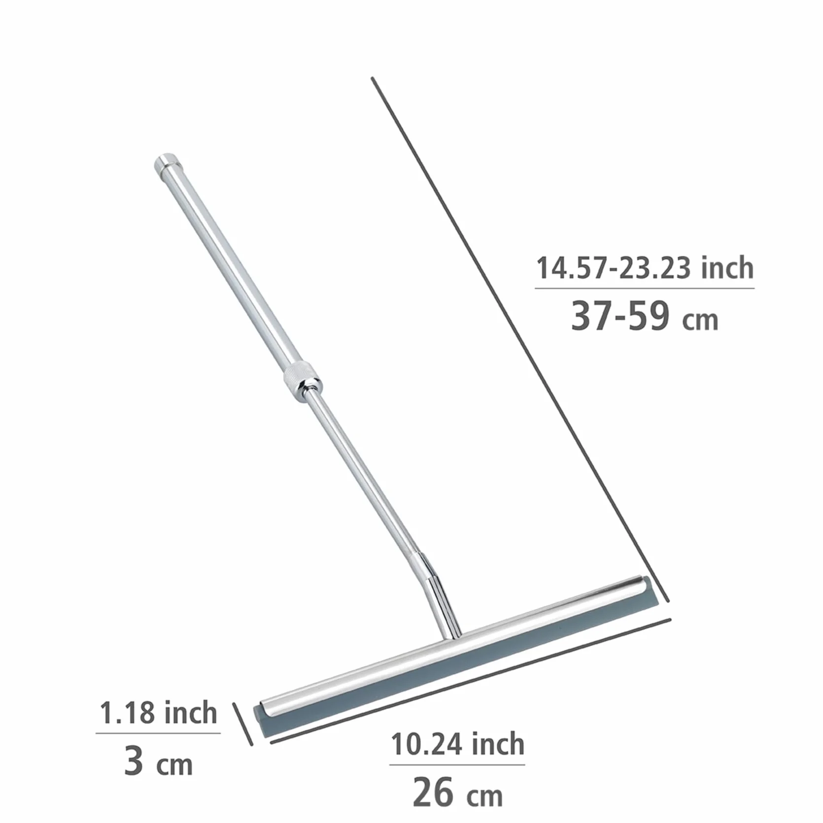 WENKO 21789100 Teleskopowa rakla łazienkowa - do wanny i prysznica, stal nierdzewna, 26 x 37-59 x 3 cm, błyszcząca