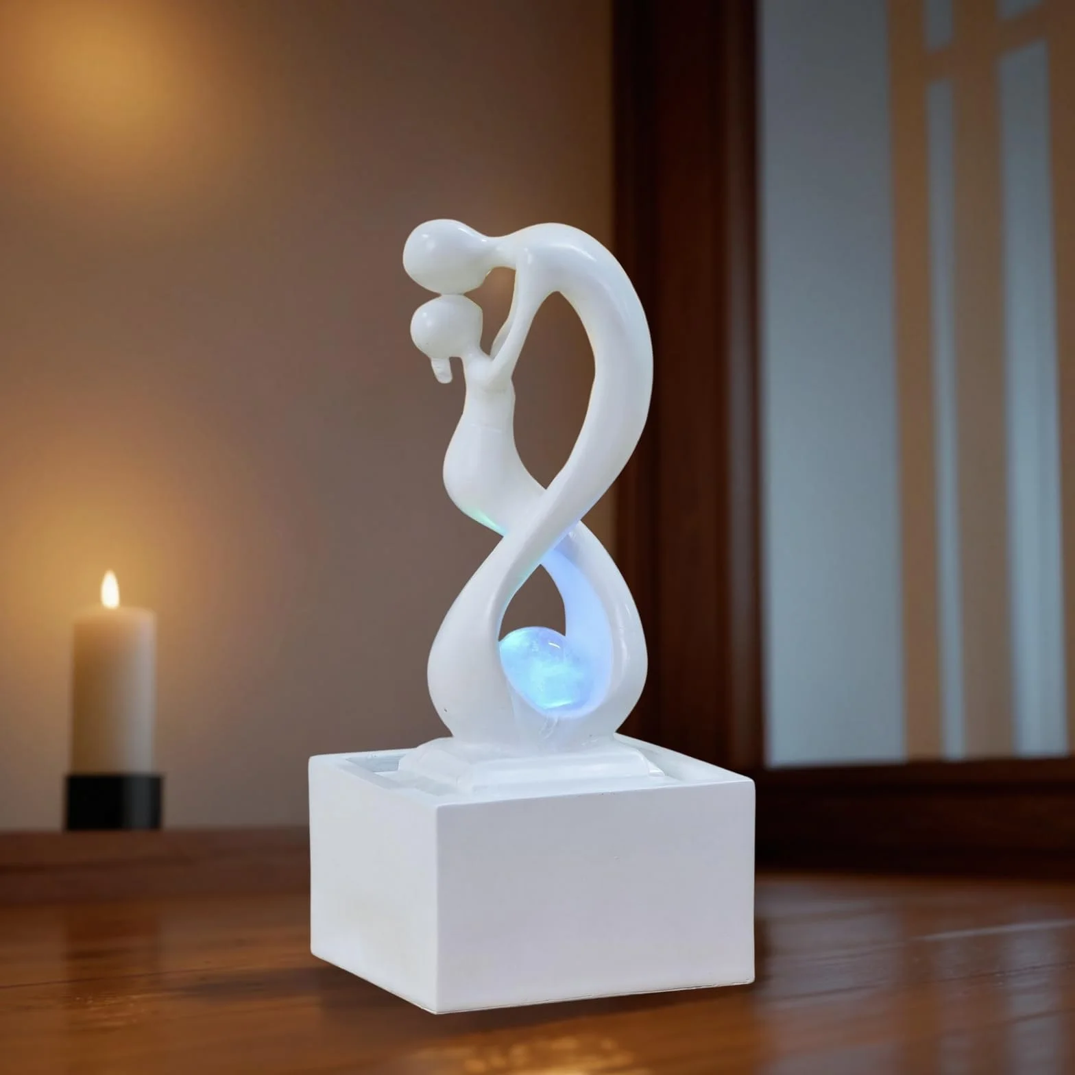 Zen'Light - Nowoczesna fontanna wewnętrzna Amor White z kolorowym światłem LED - Wystrój w stylu sztuki współczesnej, idealna medytacja i relaks - Oryginalny design Obrotowa kula zamknięta -