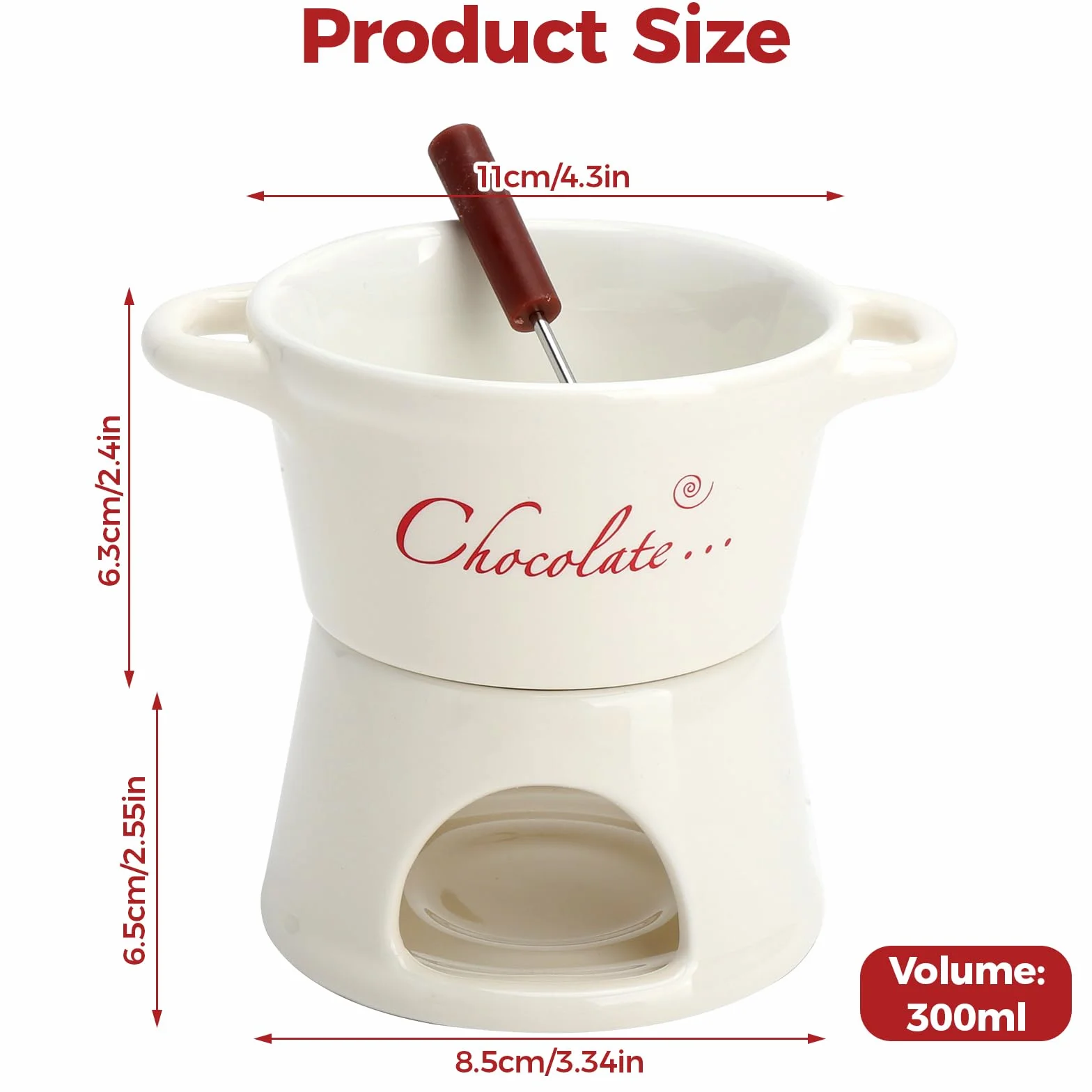 Zestaw ceramicznych kubków do fondue czekoladowego – podgrzewacz do podgrzewaczy fondue kubek z łyżeczką prezent dla miłośników czekolady – zestaw deserowy "zrób to sam" 300 ml na romantyczne
