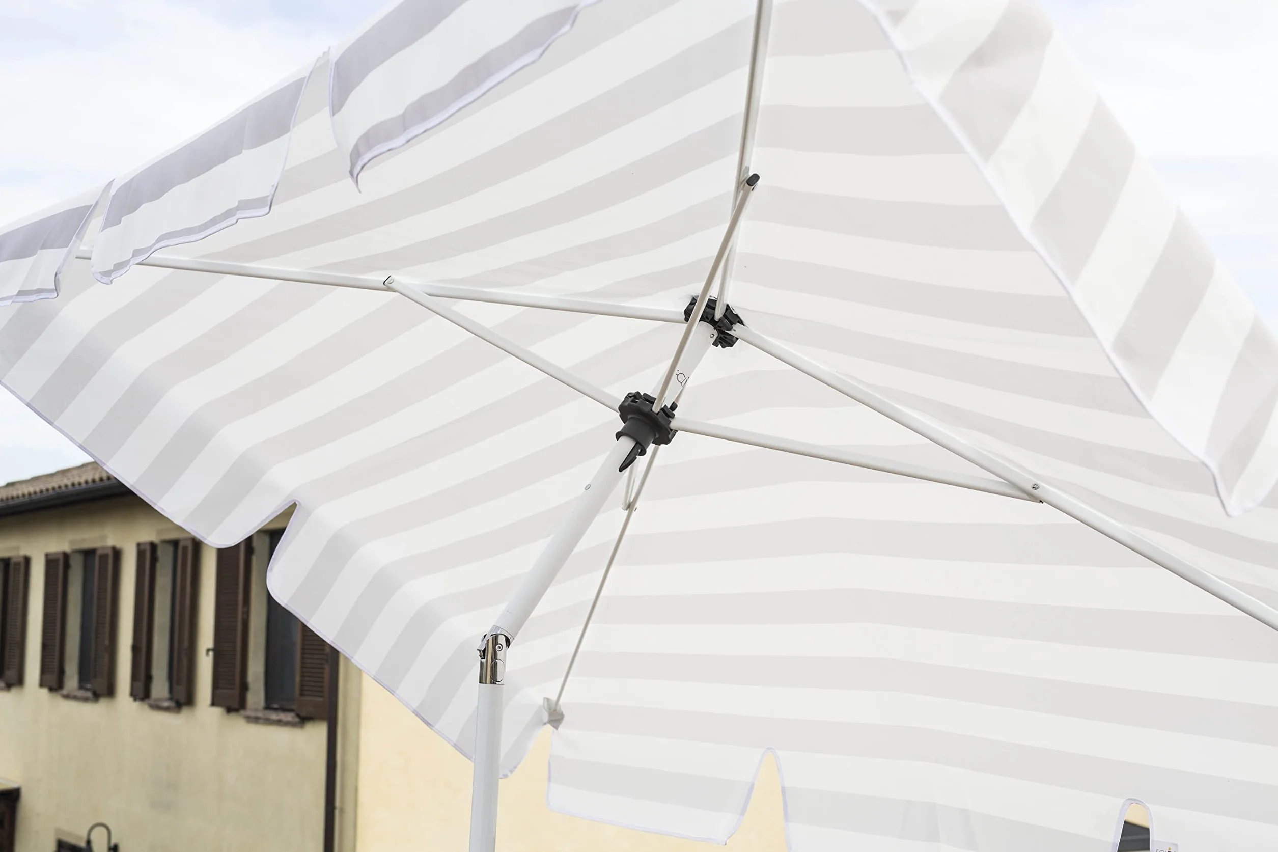 Parasol na taras i ogród, ochrona przed upadkiem, prostokątny parasol z aluminiową ramą (bez podstawy), biały i beżowy, na taras i ogród