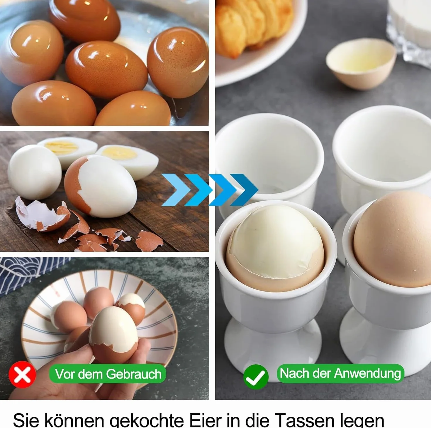 Zestaw kieliszków do jajek z porcelany, 6 sztuk, biała porcelana, stojak na jajka, 7 x 5,2 cm, biała porcelana, biały, na każdy stół śniadaniowy, jajka na twardo i miękko