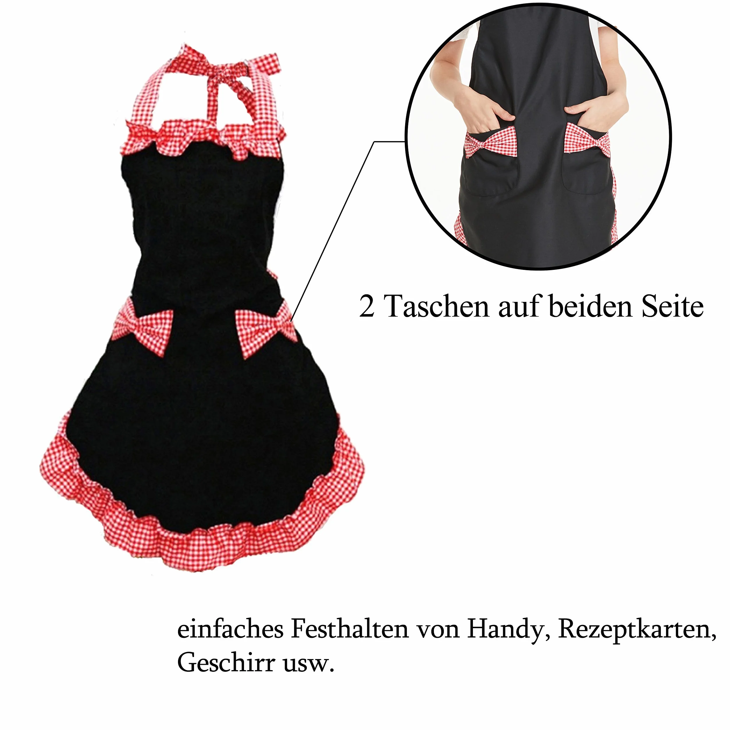 HANERDUN Damski Fartuch Kuchenny do Pieczenia Frilly Vintage Fartuszek Seksowny Śliczny Spersonalizowany Regulowany Fartuch z 2 Kieszeniami dla Pań