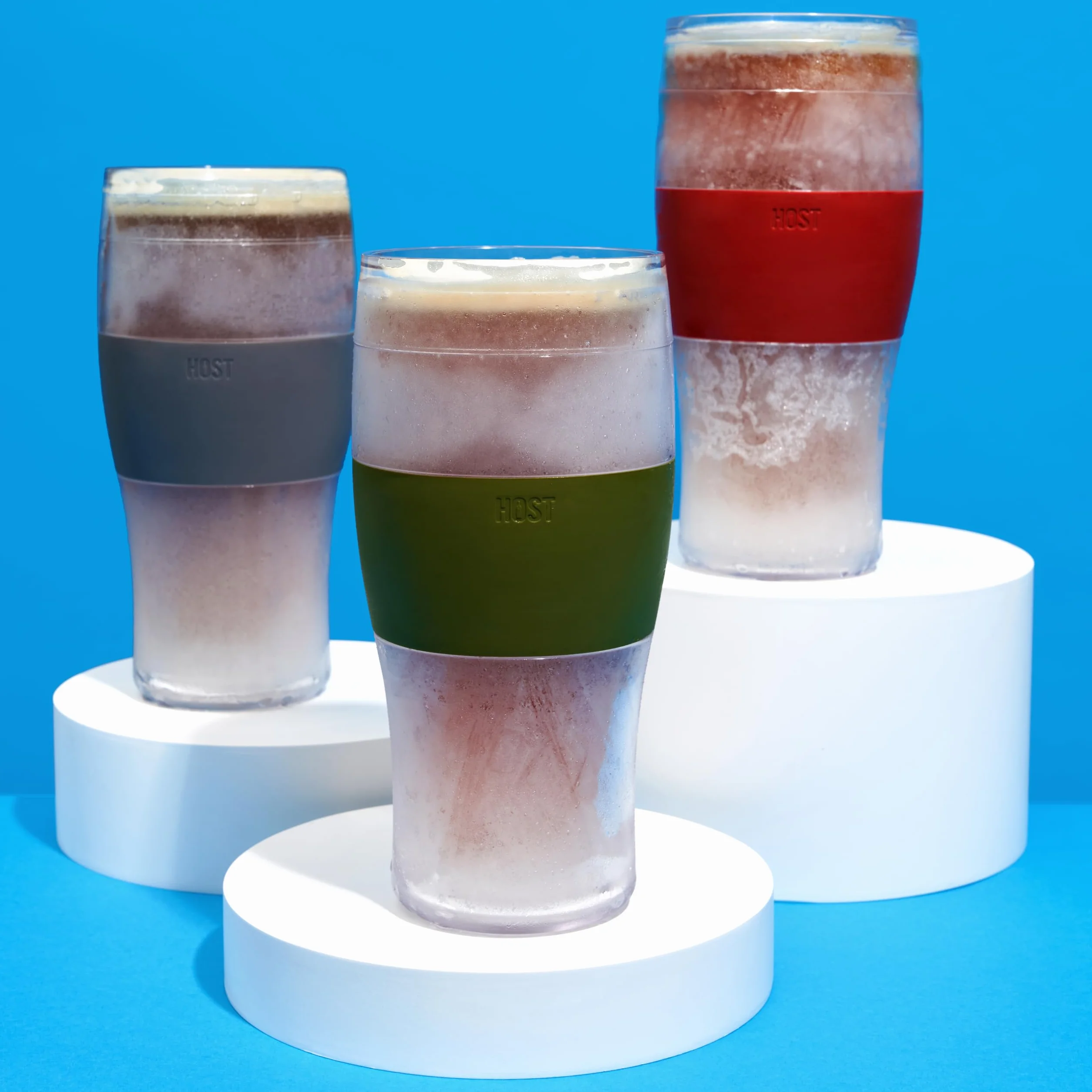 Host Szklanki do piwa Freeze, 473 ml chłodziarka żelowa z podwójną ścianką plastikowy mrożony kufel amerykański (473 ml / .83 pint) szkło, zestaw 2 szt., szare