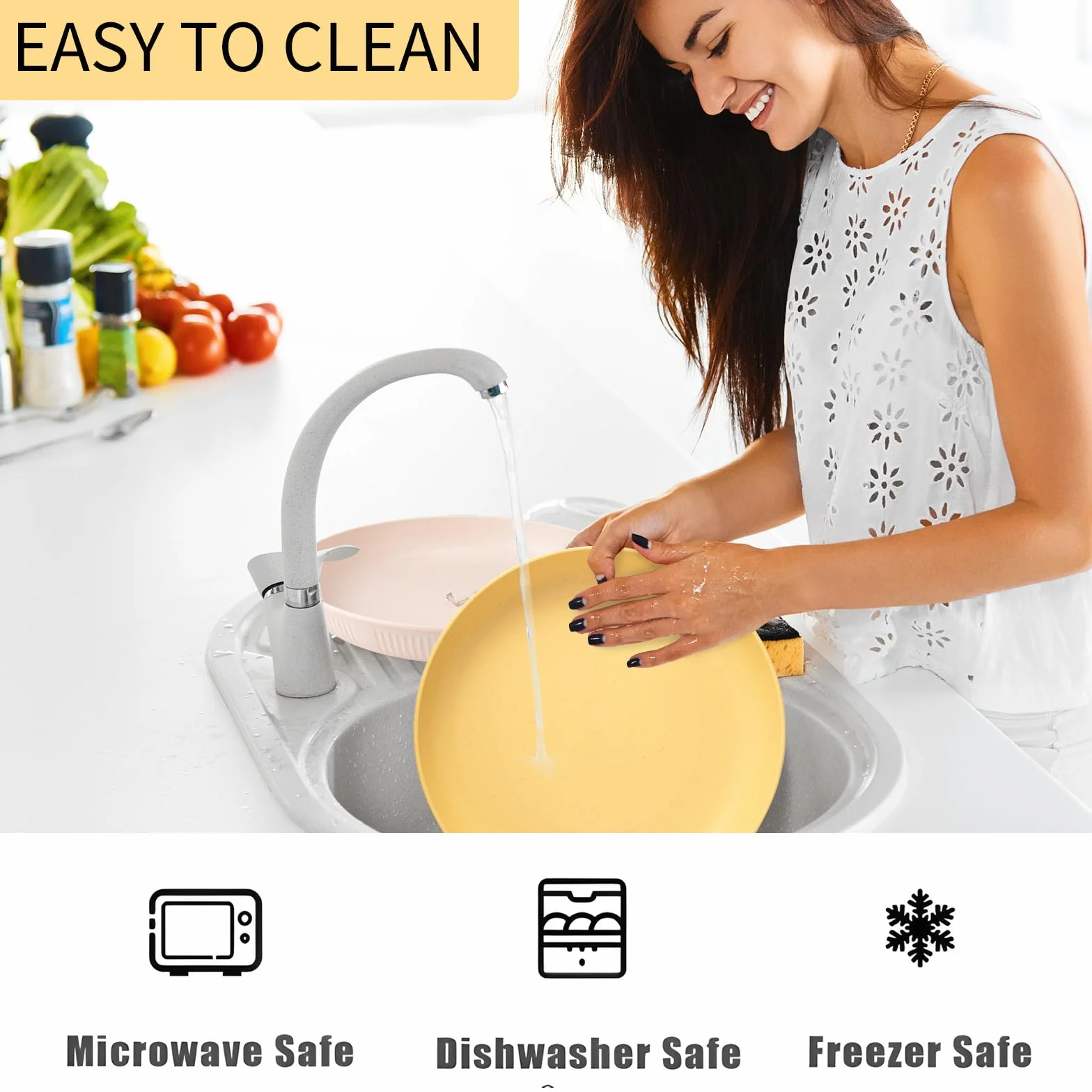 8 sztuk plastikowych talerzy wielokrotnego użytku, duże talerze kempingowe, kolorowe talerze grillowe, 22,7 cm, nietłukące się, na piknik, do sałatek, makaronu, na imprezę, do domu, na