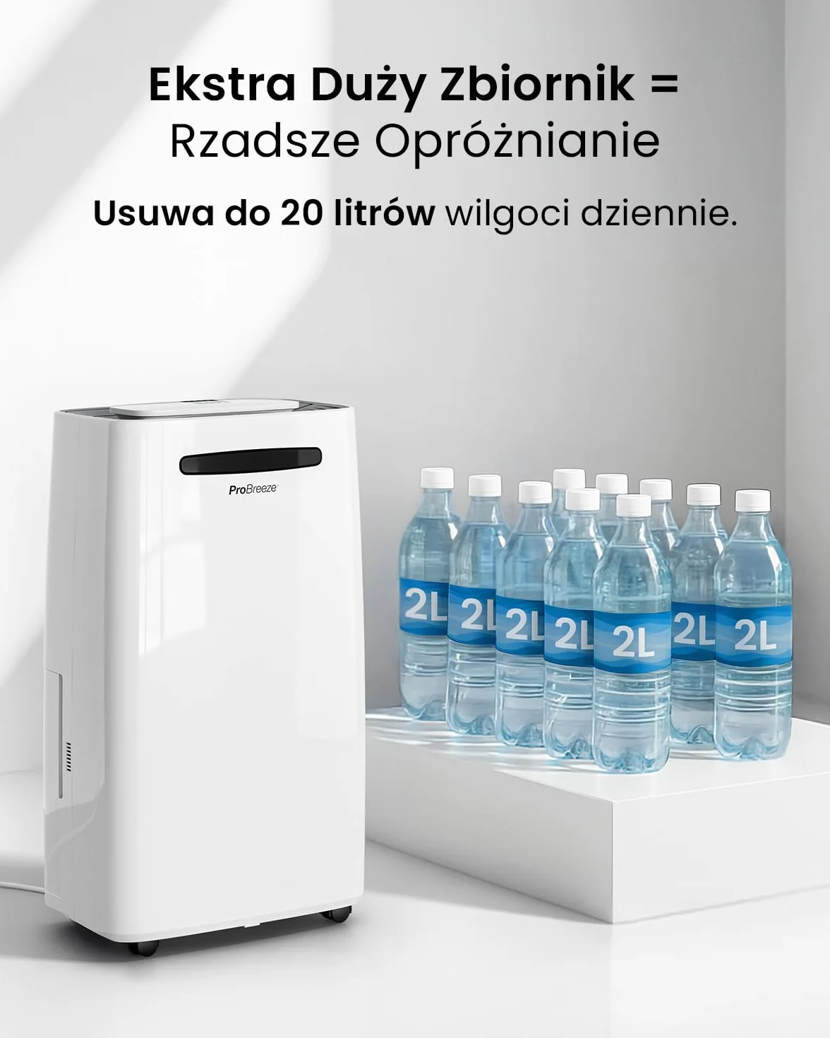 Osuszacz powietrza Pro Breeze 20 l/dobę z cyfrowym wyświetlaczem wilgotności, trybem uśpienia, ciągłym odprowadzaniem wody, suszeniem prania i 24-godzinnym wyłącznikiem czasowym