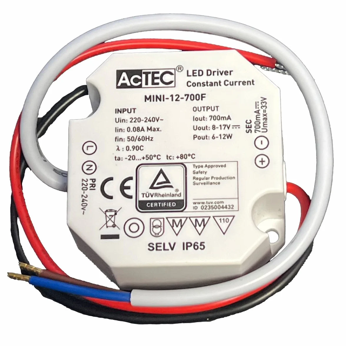 A2ZWORLD Sterownik LED, prąd stały, 12 W, 700 mA, 8-17 V, mini zasilacz do pasków LED, IP65