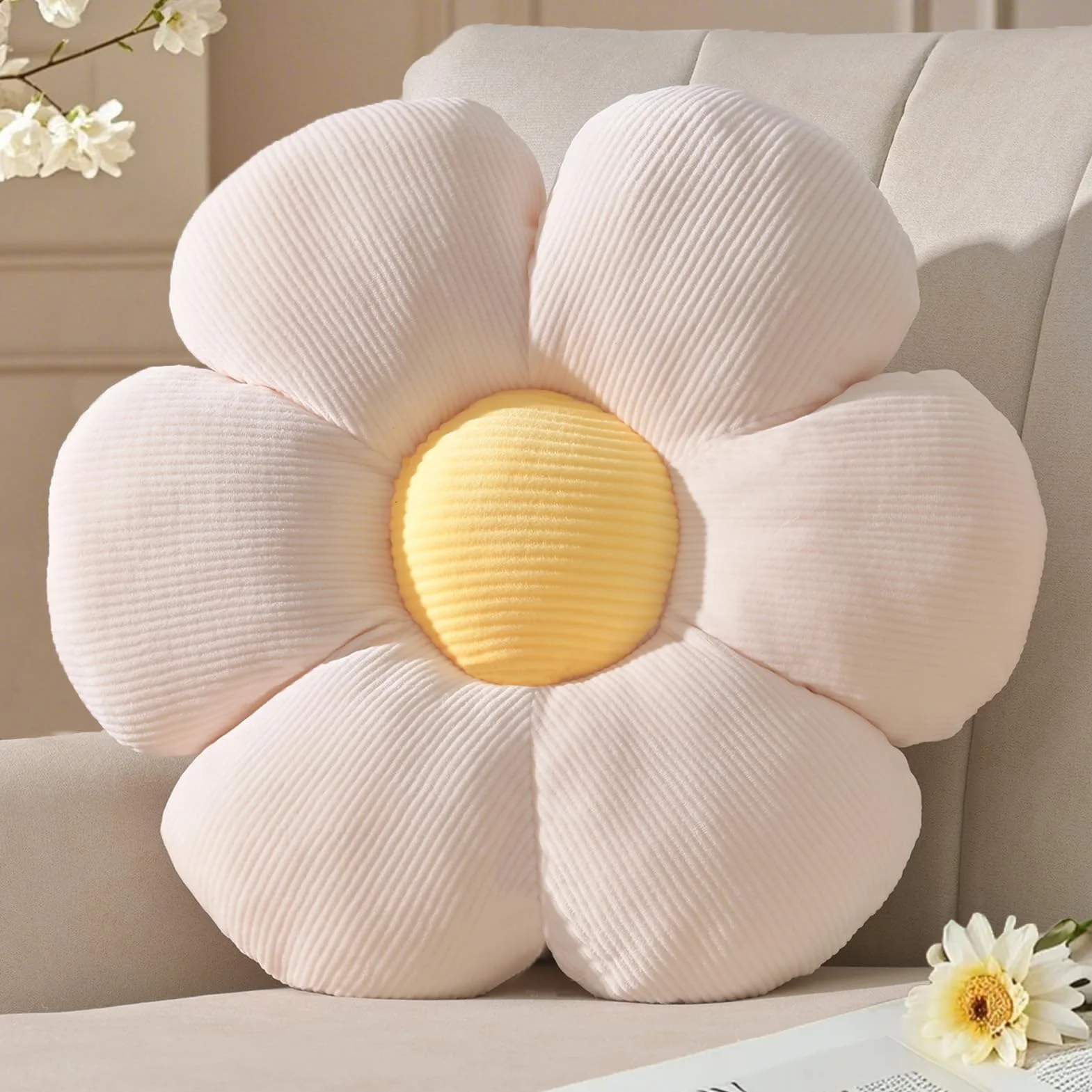 Poduszka kwiatowa, biała, poduszka do siedzenia, na podłogę, do pokoju dziecięcego, na sofę, 48 cm