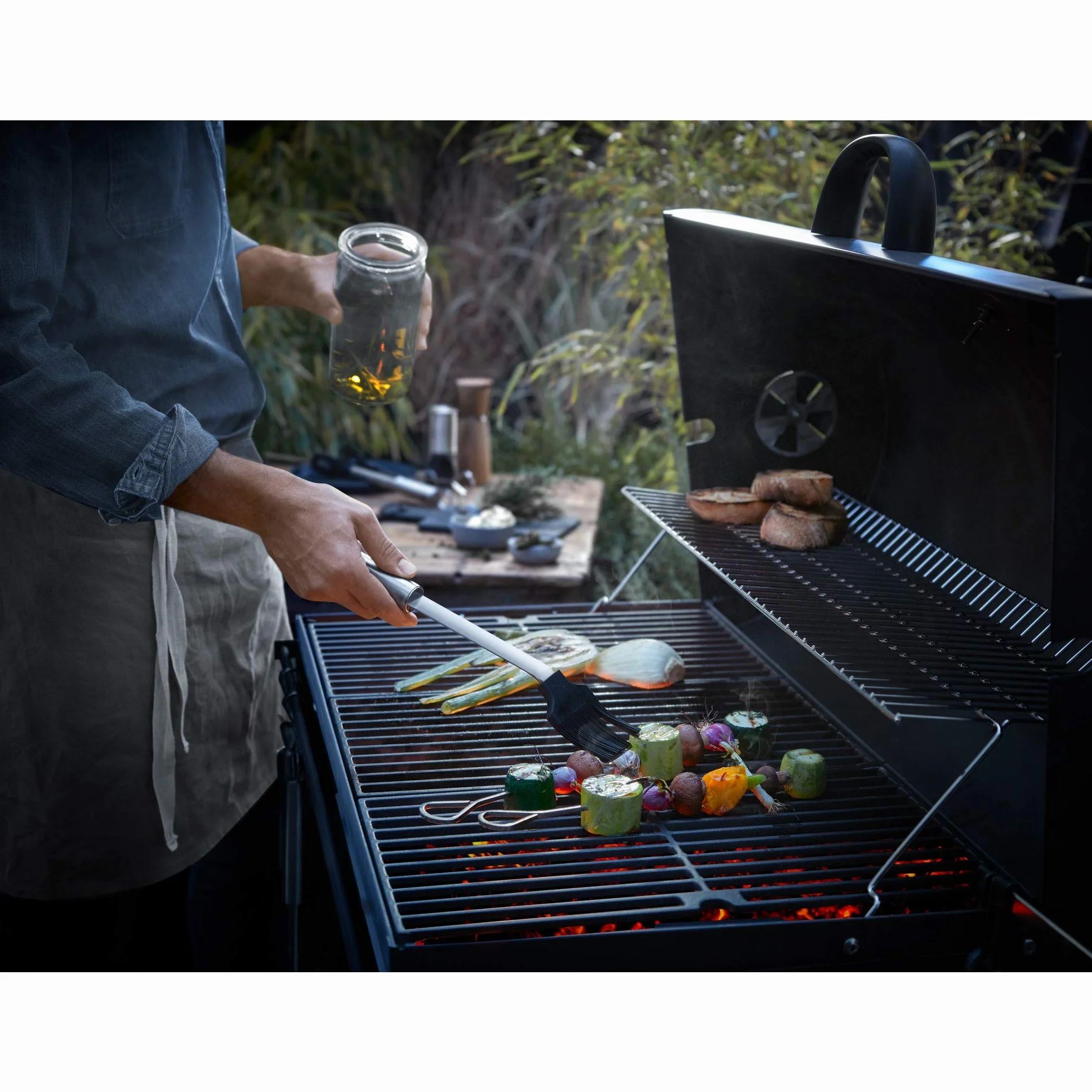 WMF Pędzel do marynowania BBQ długi 38 x 5,5 cm, pędzel do grilla, pędzel z silikonowym włosiem, stal nierdzewna Cromargan, równomierne marynowanie