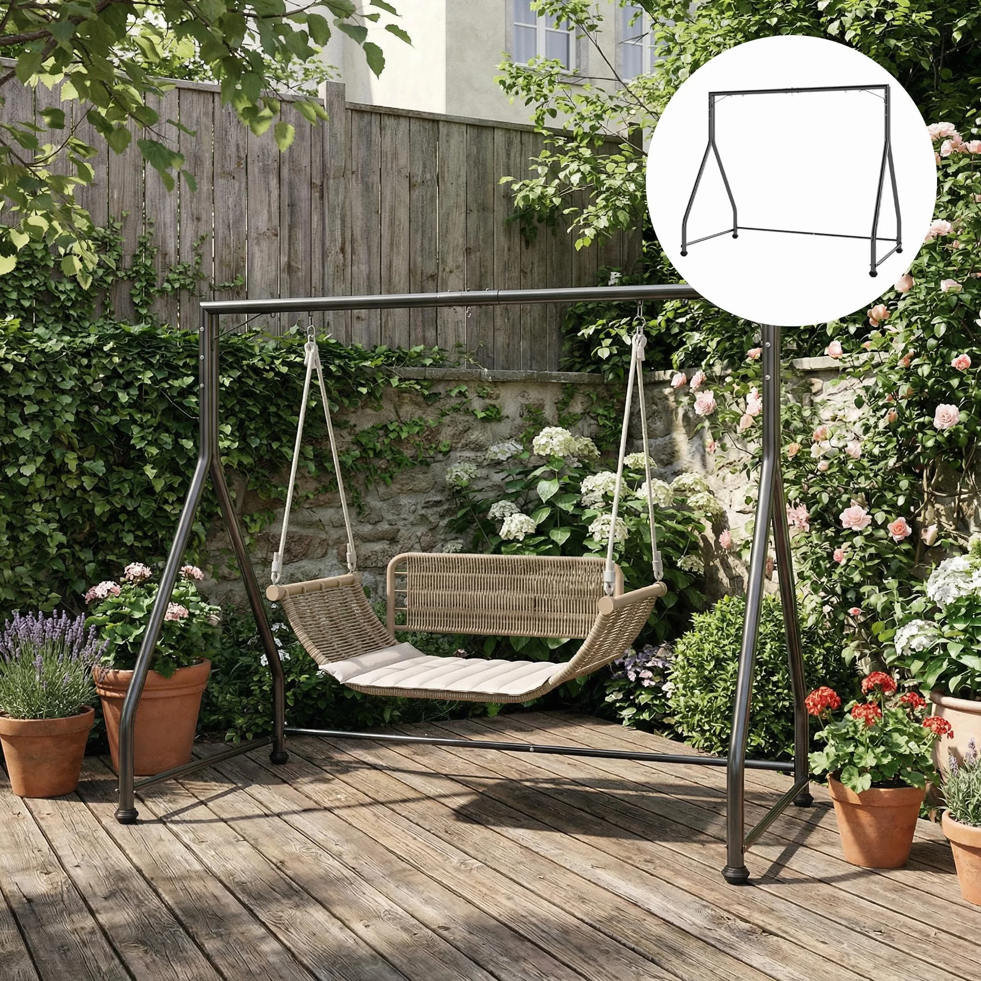 Outsunny Rama huśtawki w kształcie litery A ze stali, konstrukcja do huśtawek lub wiszących koszy, nośność do 360 kg, czarna, na balkon, taras i do ogrodów