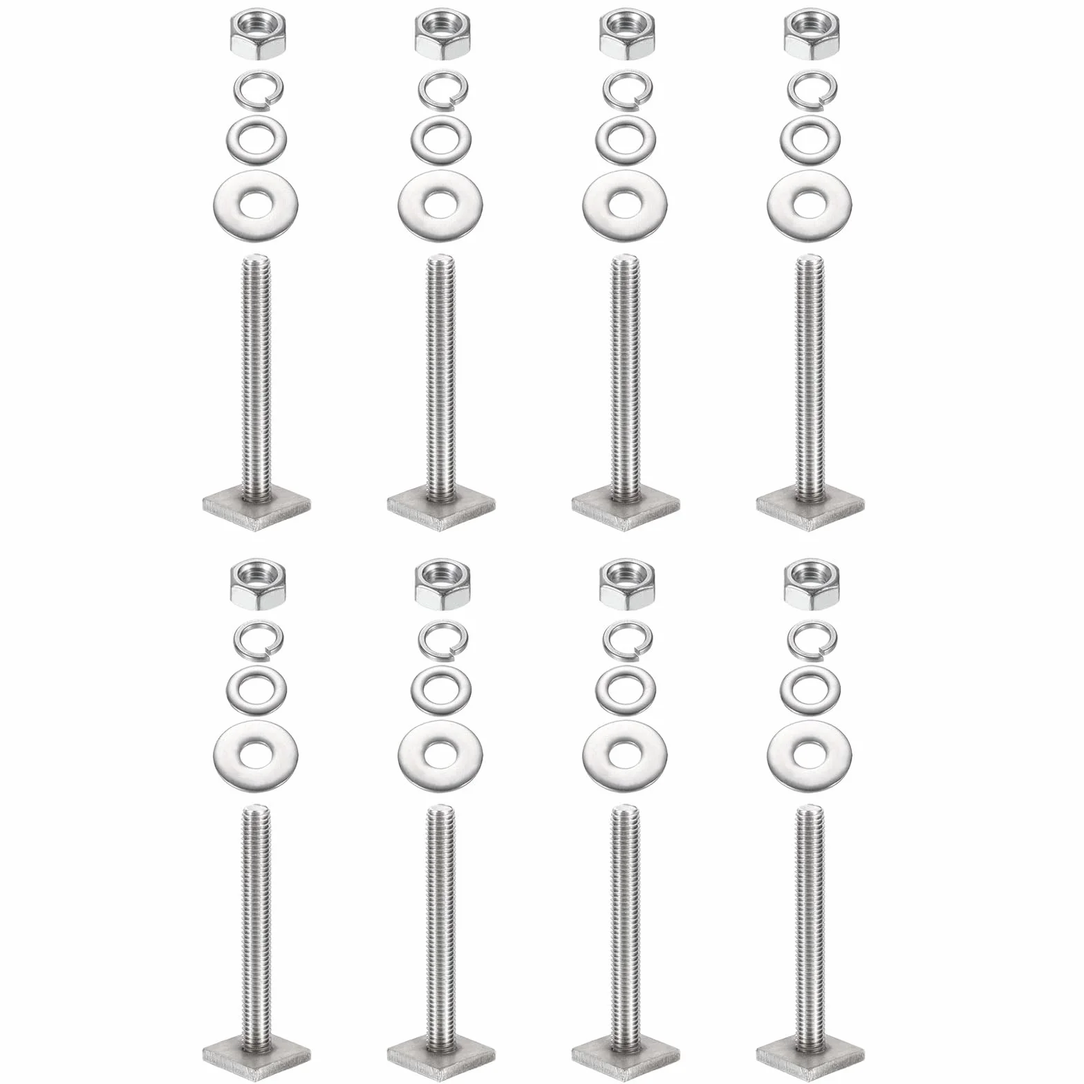 PATIKIL Śruby szczelinowe T M8 x 65 mm, zestaw 8 śrub czworokątnych, łeb T, śruby dachowe, bagażnik ze stali nierdzewnej, śruby z nakrętką, podkładki do nart, kajaka, bagażnika