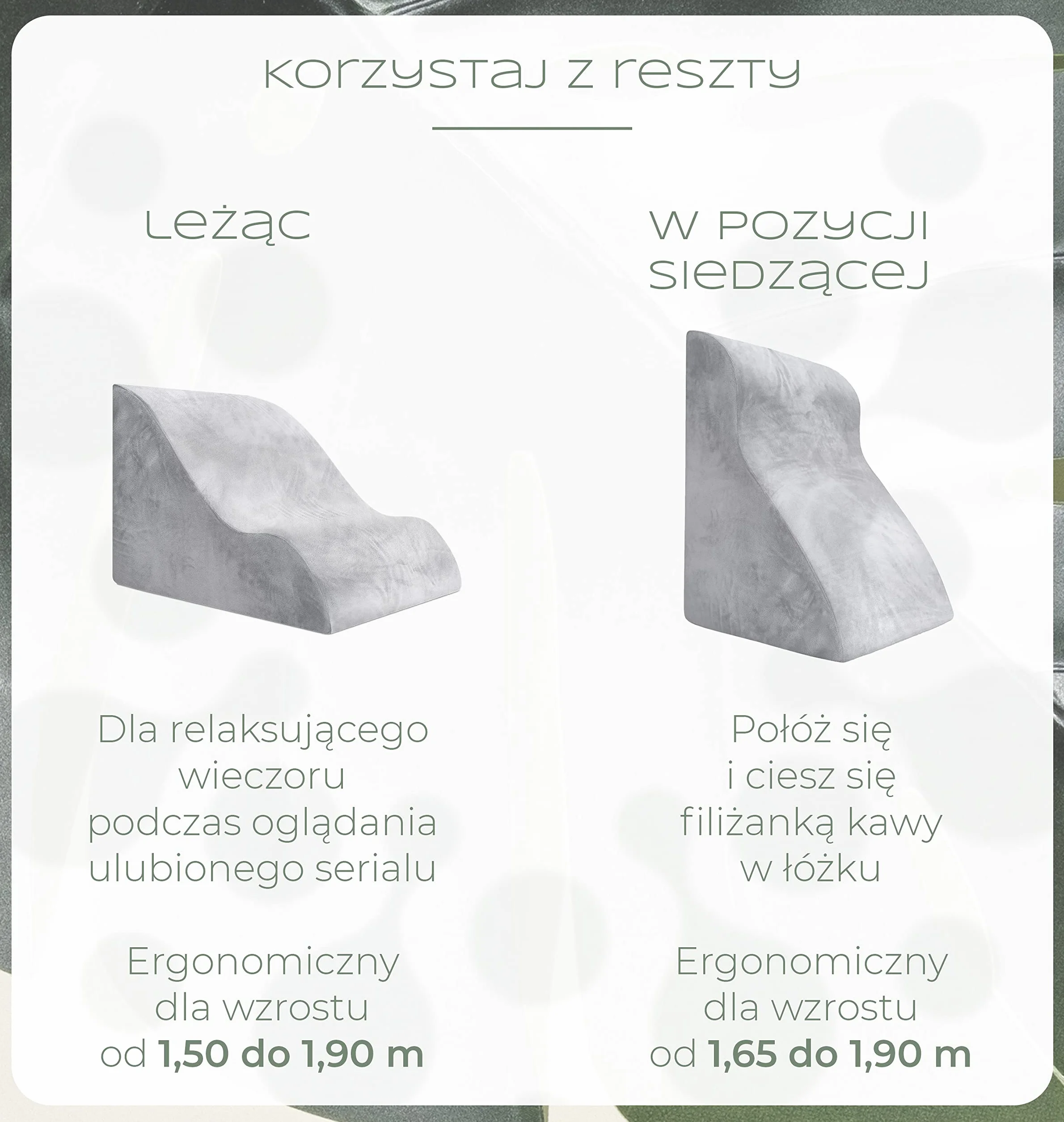 WELL B4 Ergonomiczna poduszka do czytania do łóżka i sofy, ŚREDNIA WAGA - Wygodna poduszka pod plecy z pianką z pamięcią kształtu - poduszka klinowa do łóżka, szary