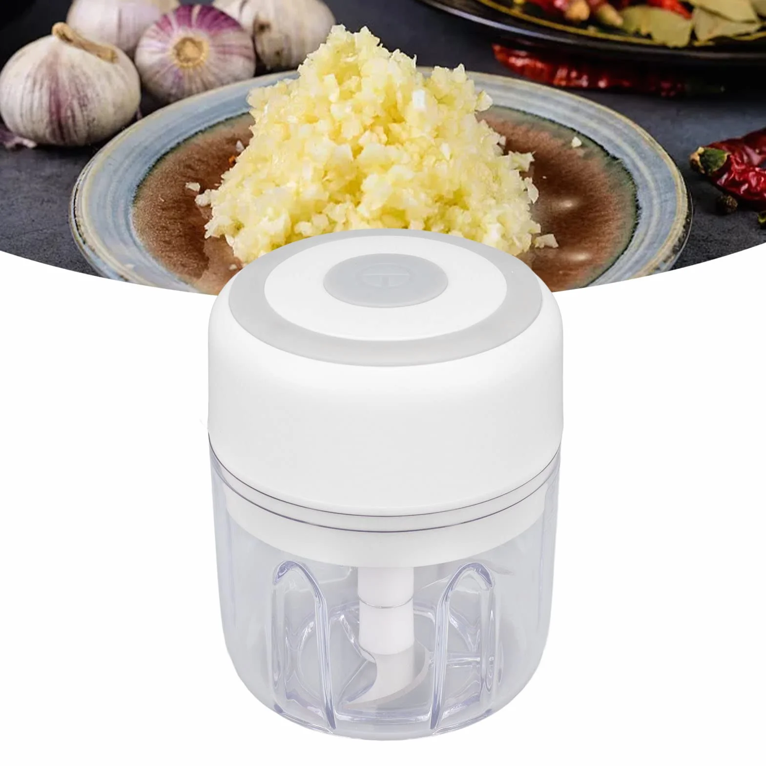 Elektryczny Bezprzewodowy Mini Siekacz do Czosnku 250 ml Rozdrabniacz Warzywny Biały
