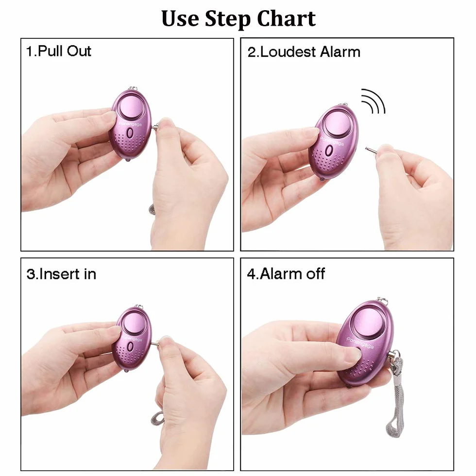 Alarm osobisty z latarką LED, 3 sztuki 140 db, przenośny alarm antynapadowy dla kobiet, dzieci, osób starszych, studentów, biegaczy (fioletowy, złoty i niebieski)