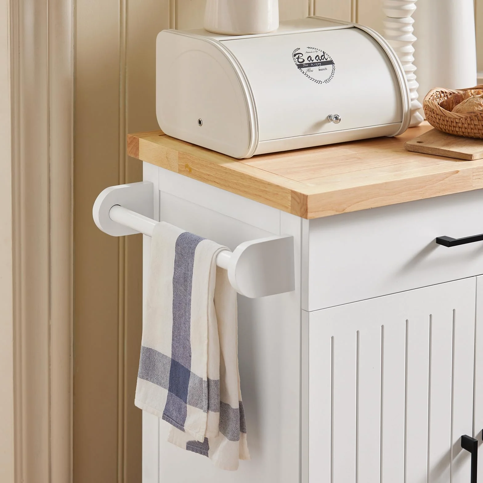 SoBuy Kitchen Island FKW119-WN Wózek kuchenny z drewna kauczukowego na kółkach, wolnostojący, do baru, szafki kuchennej, idealny do kuchni, jadalni lub restauracji, 74 x 91 x 46 cm