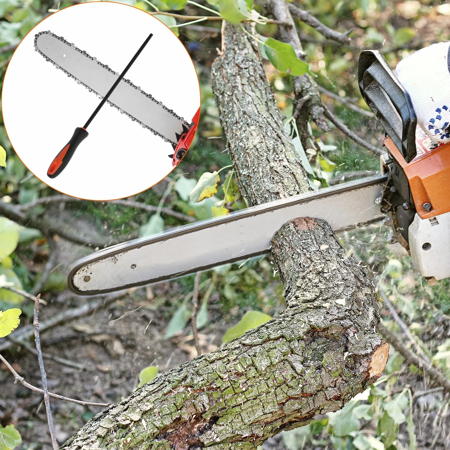 QWORK® Ostrzałka do pił łańcuchowych, 4,0 mm, 4,8 mm, 5,5 mm, ostrzałka łańcuchowa ze stali węglowej, okrągłe pilniki do konserwacji łańcucha piły łańcuchowej, 3 szt