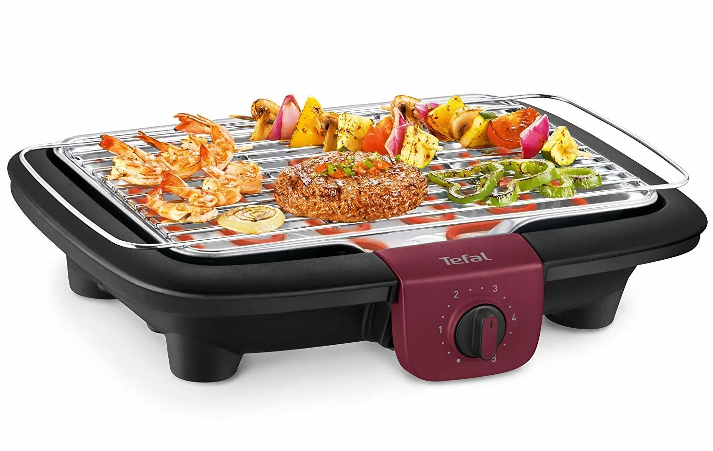 Tefal BG90F5 Easygrill Adjust elektryczny grill stojący (2300 W, powierzchnia grillowania 720 cm²), czarny/burgundowy