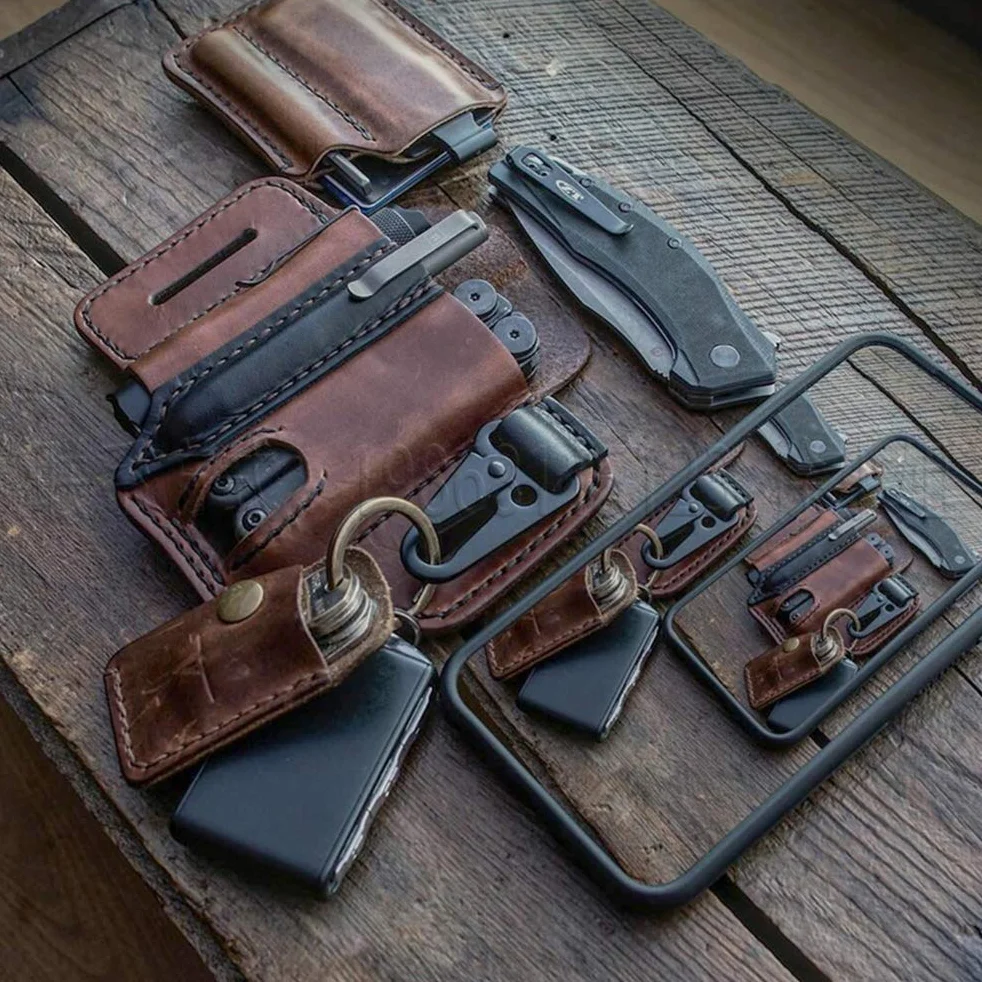EDC Organizer kieszonkowy EDC Gerber EDC, organizer, skórzany uchwyt na pasek, uchwyt na narzędzia, latarkę, narzędzia i sprzęt EDC (czarny)