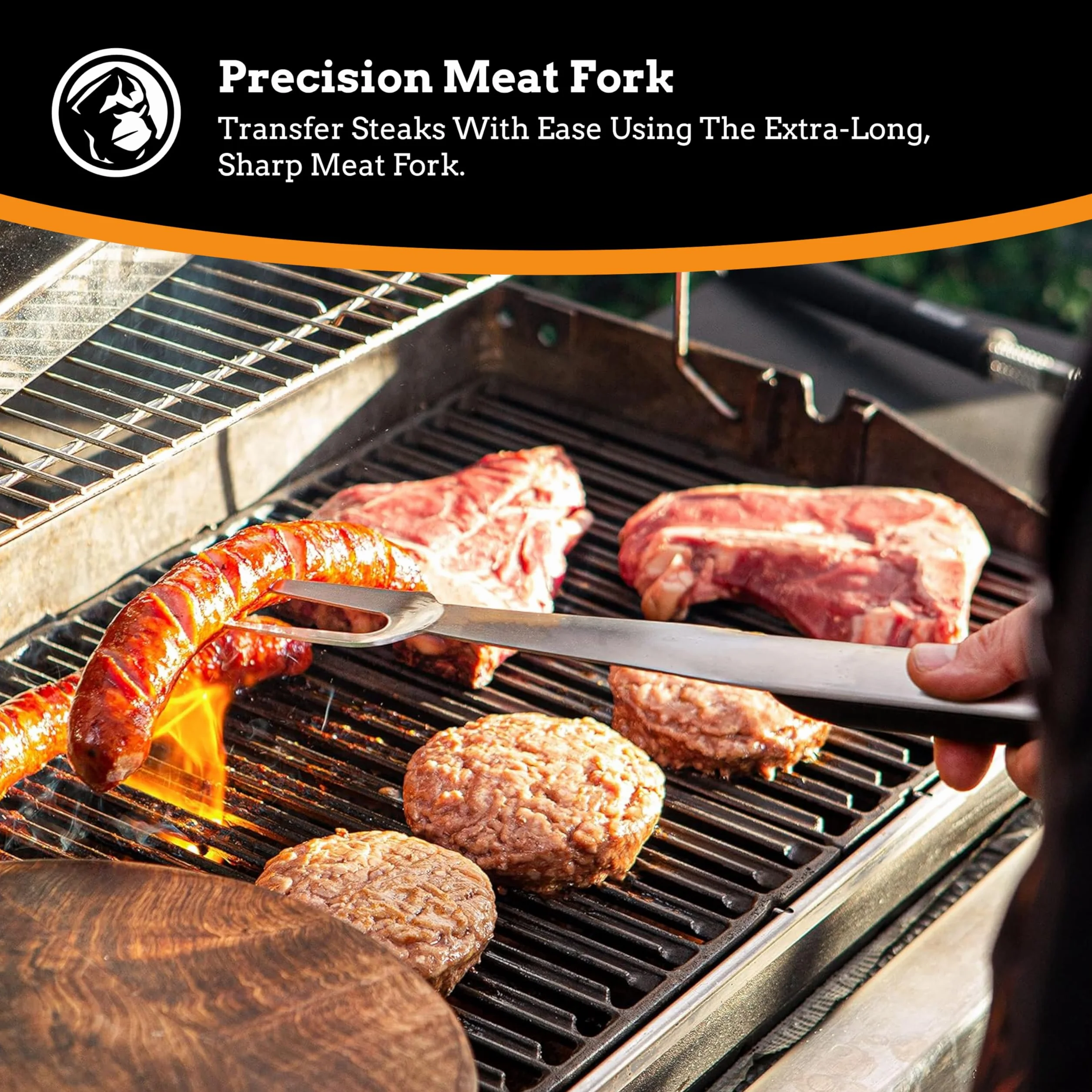 Mountain Grillers Zestaw narzędzi do grillowania – 3-pak przyborów do grillowania, trwałe akcesoria do grilla ze stali nierdzewnej, wyposażone w zamykane szczypce, szpatułkę z otwieraczem do piwa i