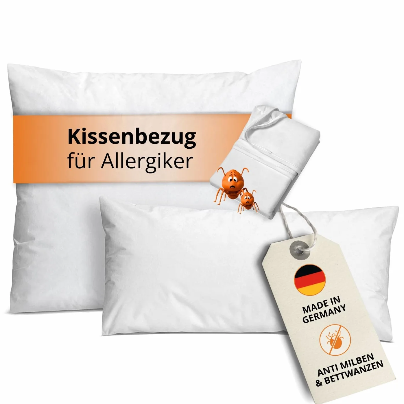 sleepling Poszewka na poduszkę Evolon 65 x 65 cm, antyroztoczowa, dla alergików na kurz domowy, odporna na gotowanie w temperaturze do 95 stopni, wyprodukowana w Niemczech, biała