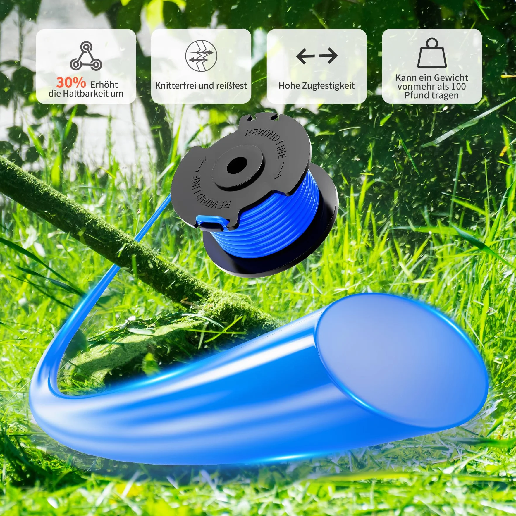 Forever Speed Szpula żyłki do podkaszarki do trawy 1,60 mm, 3,4 m, kompatybilna z podkaszarką Ryobi One+, model szpuli AC14RL3A (8 zapasowych szpul, 2 nasadki)