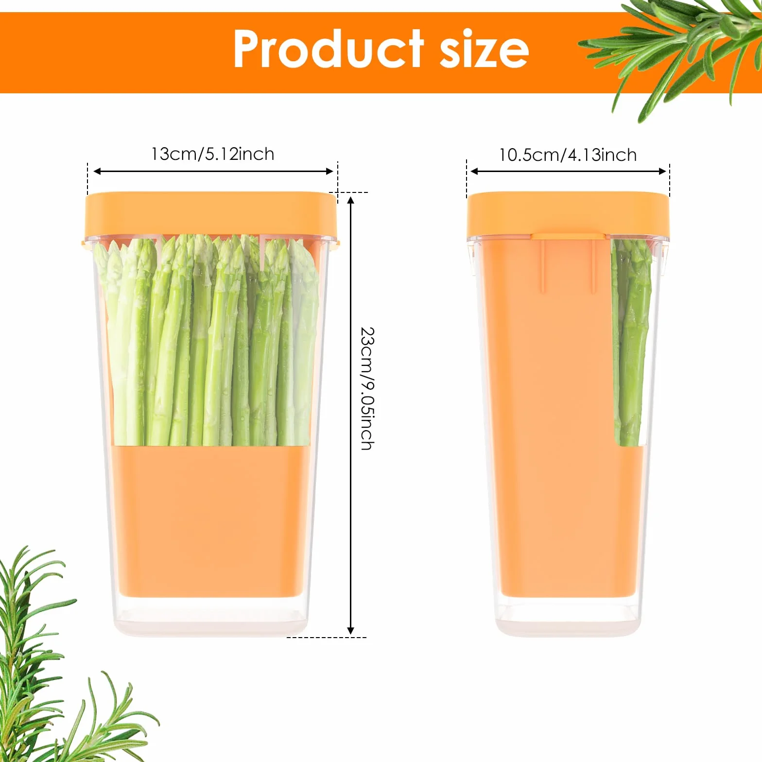 Przezroczysty pojemnik do przechowywania świeżych ziół, BPA free, pomarańczowy