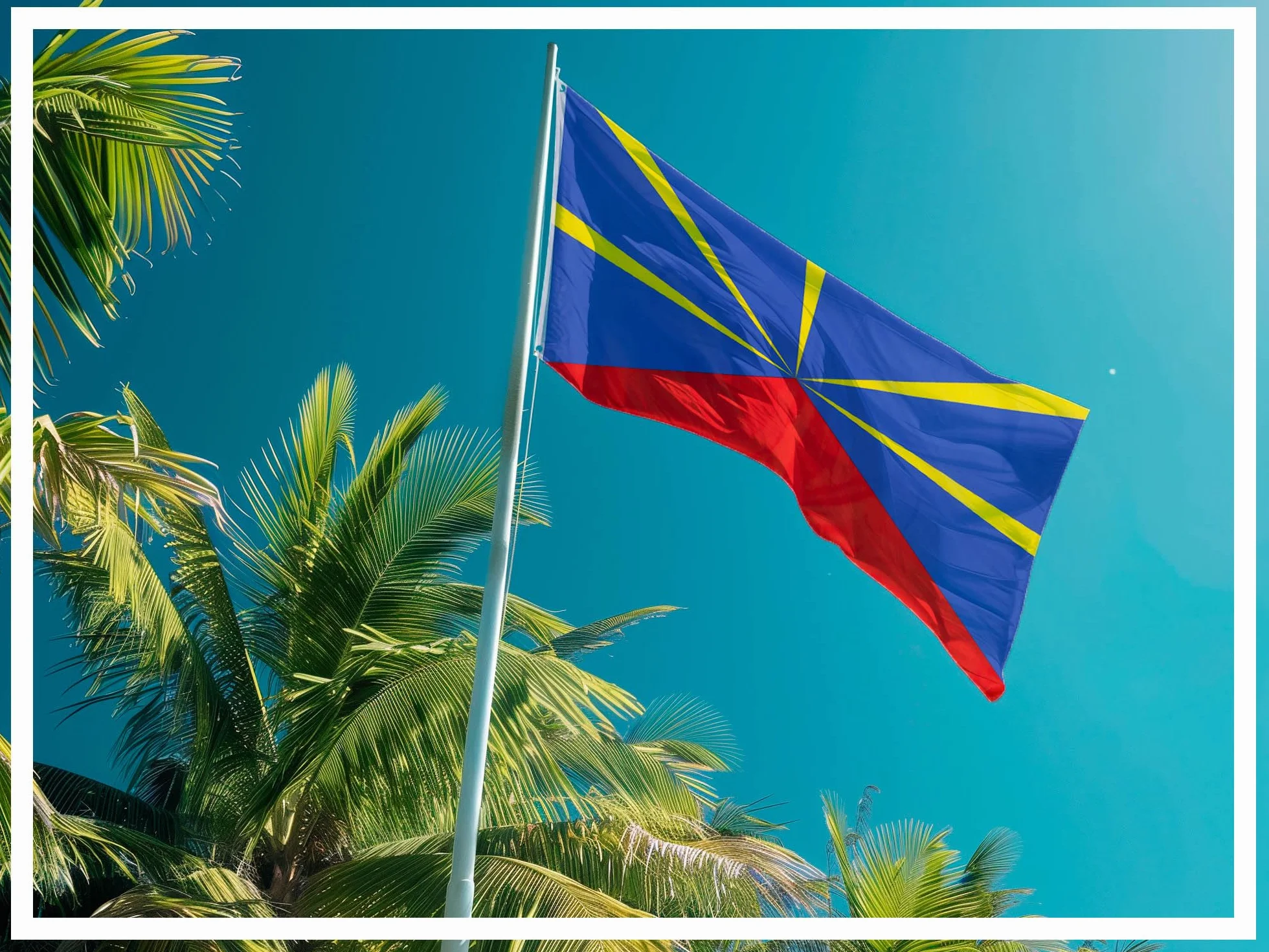 PHENO FLAGS Flaga La Réunion, 90 x 150 cm, odporna na warunki atmosferyczne i rozerwanie, idealna dekoracja dla miłośników Francji, flaga do podnoszenia do użytku wewnątrz i na zewnątrz