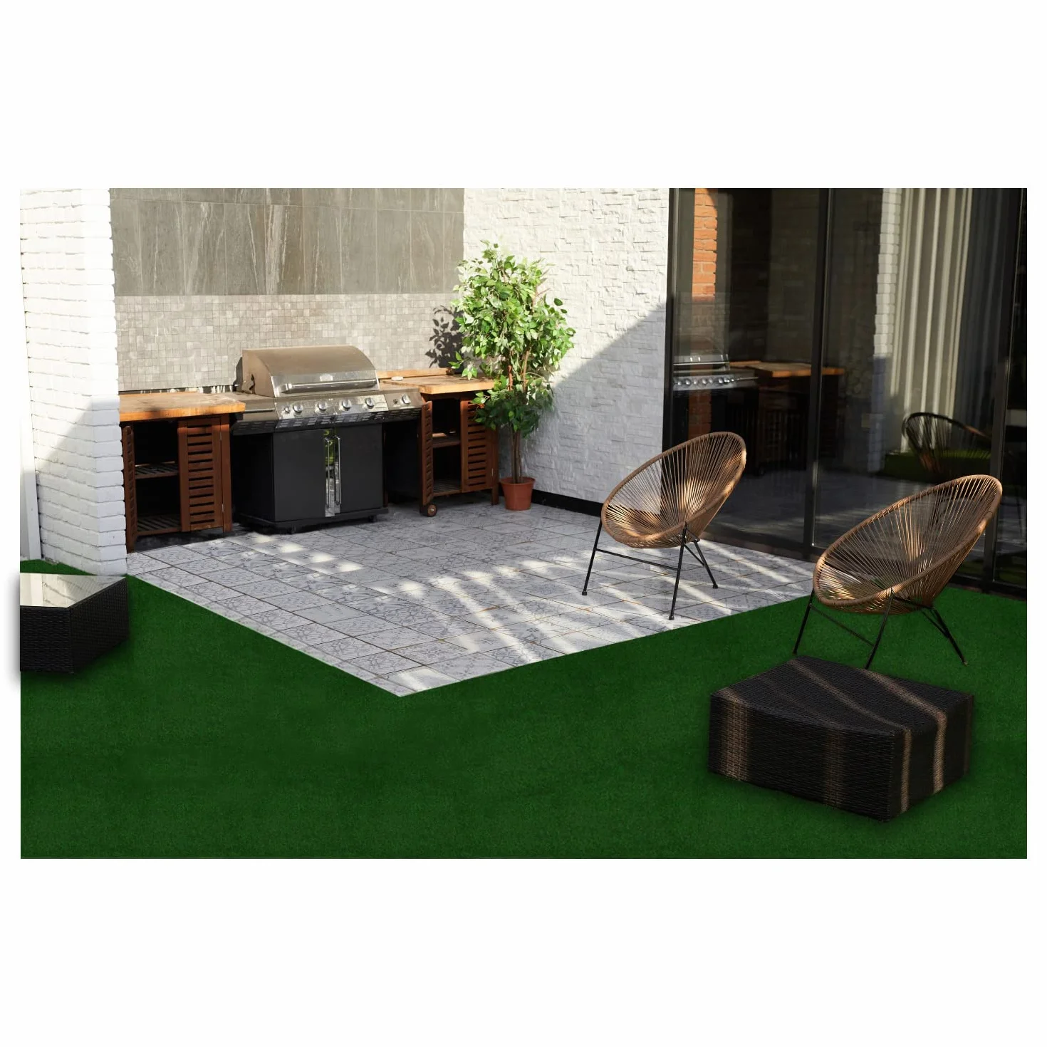Dywan trawnikowy, do użytku na zewnątrz, sztuczna trawa na balkon, 400 x 100 cm, dywan na trawnik z wypustkami, sprzedawany na metry, zielony trawnik z włókniny, przepuszczająca wodę, 1 m szerokości