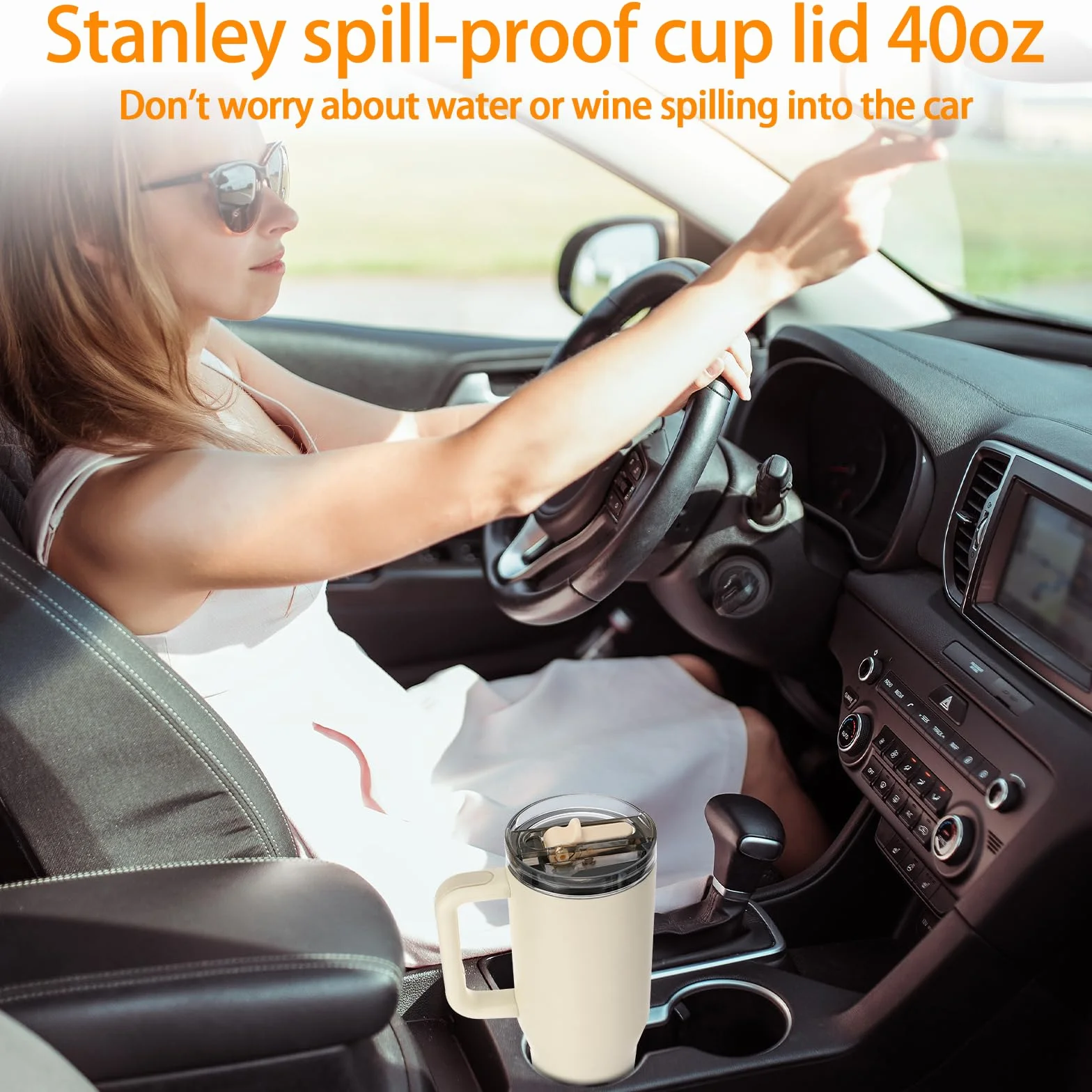 Quuylin Stanley 2 sztuki zapasowych pokrywek do kubka Stanley, szczelne, z 2 słomkami do picia i 1 szczotką ze słomką, zapasowa pokrywka wielokrotnego użytku do kubków 40 oz (biała + czarna)