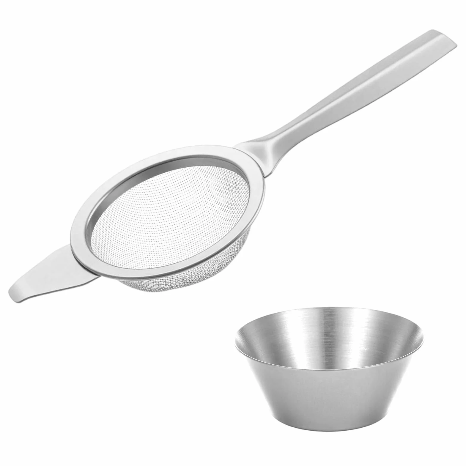 Sitko do matcha ze stali nierdzewnej 6 cm z filiżanką srebrne