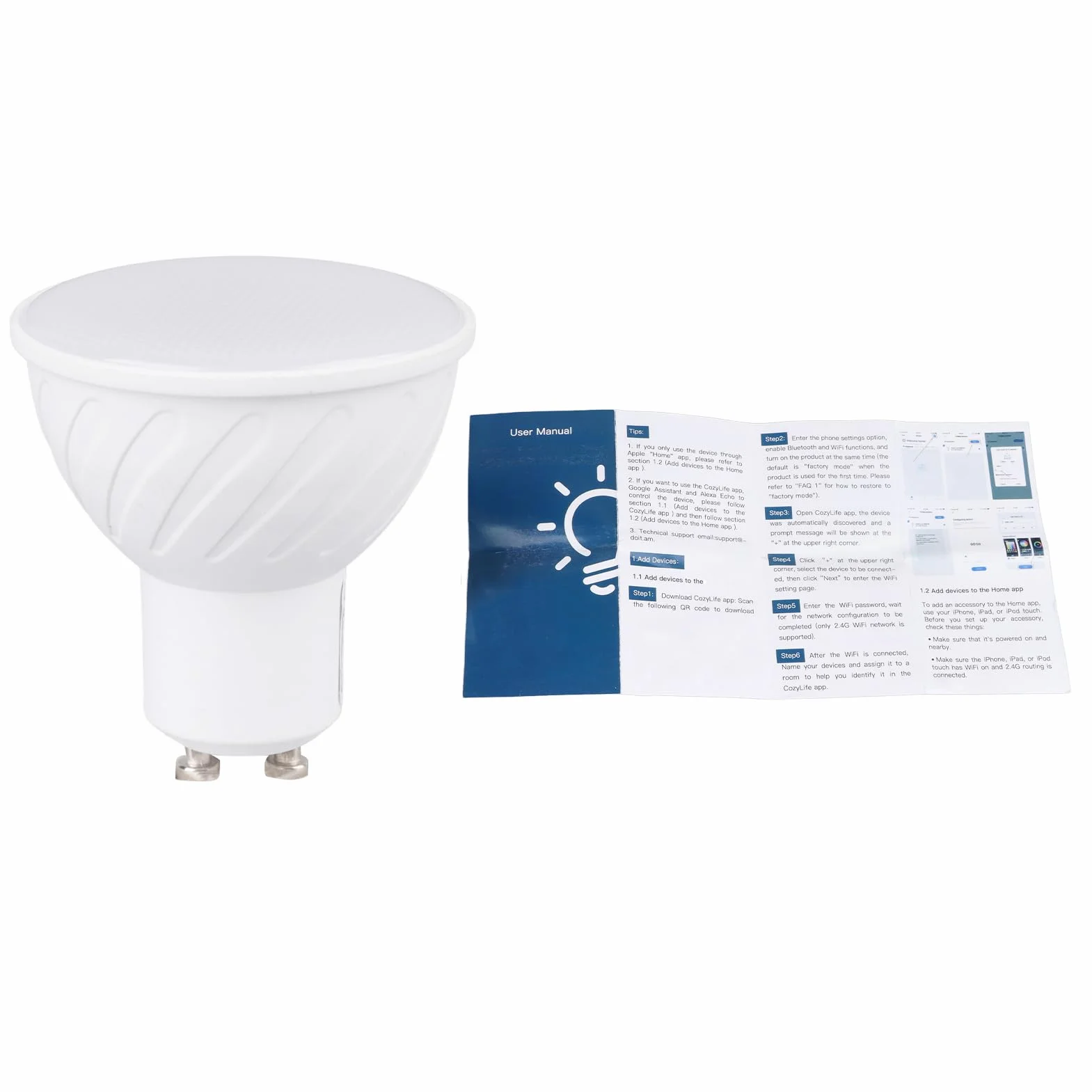 Inteligentne żarówki WiFi Spotlight Żarówki Zdalne Sterowanie Możliwość Przyciemniania Temperatura Barwowa do Domowego Biura (Homekit+Cozylife 2000K-6500K)