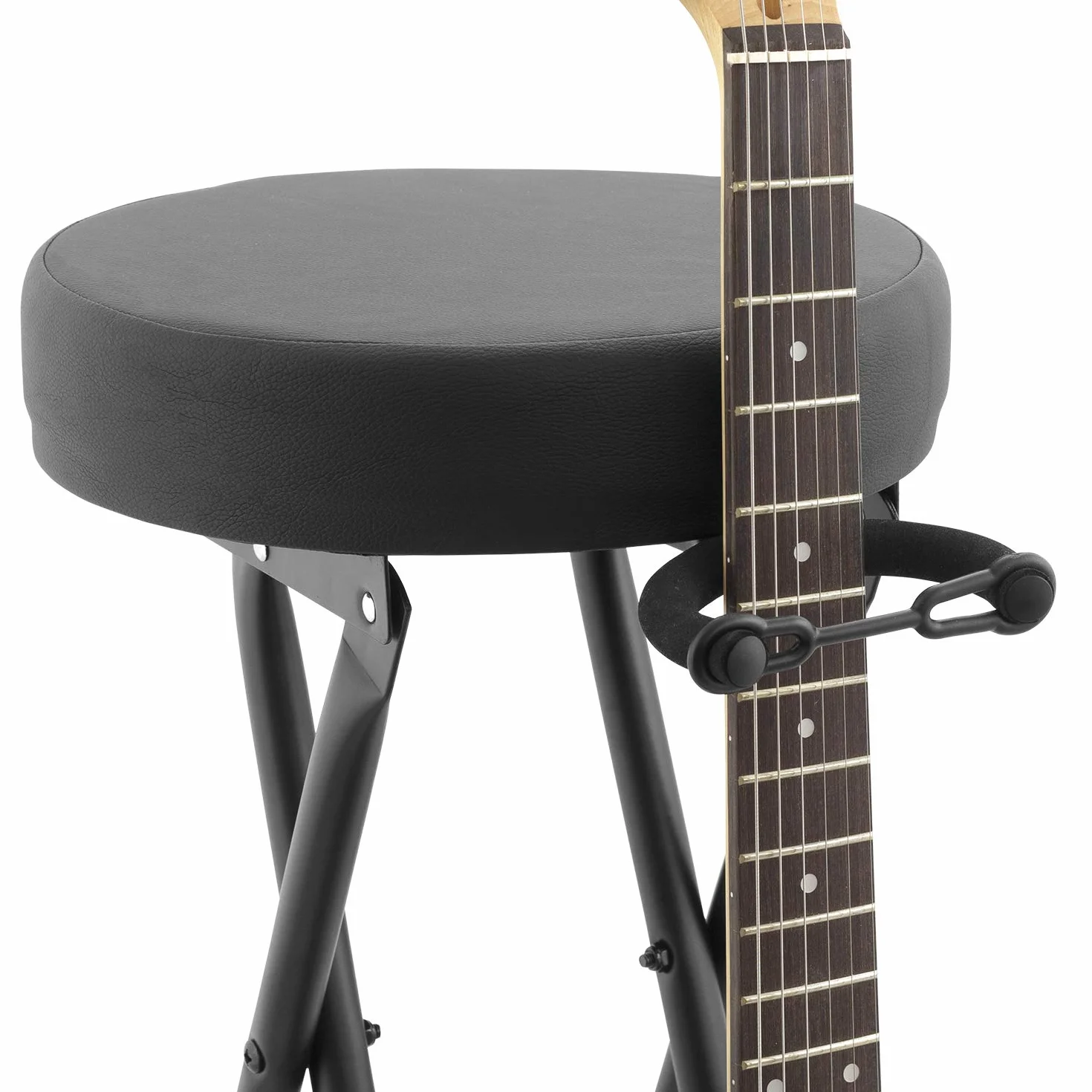 Tiger Taboret gitarowy ze stojakiem, składany fotel z wbudowanym stojakiem na gitarę i podnóżkiem – do gitar akustycznych, elektrycznych, basowych nowy model 2021