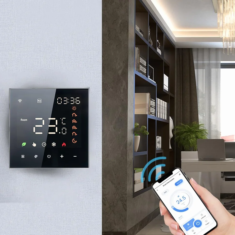 Aoresac Inteligentny termostat, Wi-Fi, programowalny, do ogrzewania podłogowego, wody, kompatybilny z , -Home, 3A, ekran dotykowy LCD, czarny