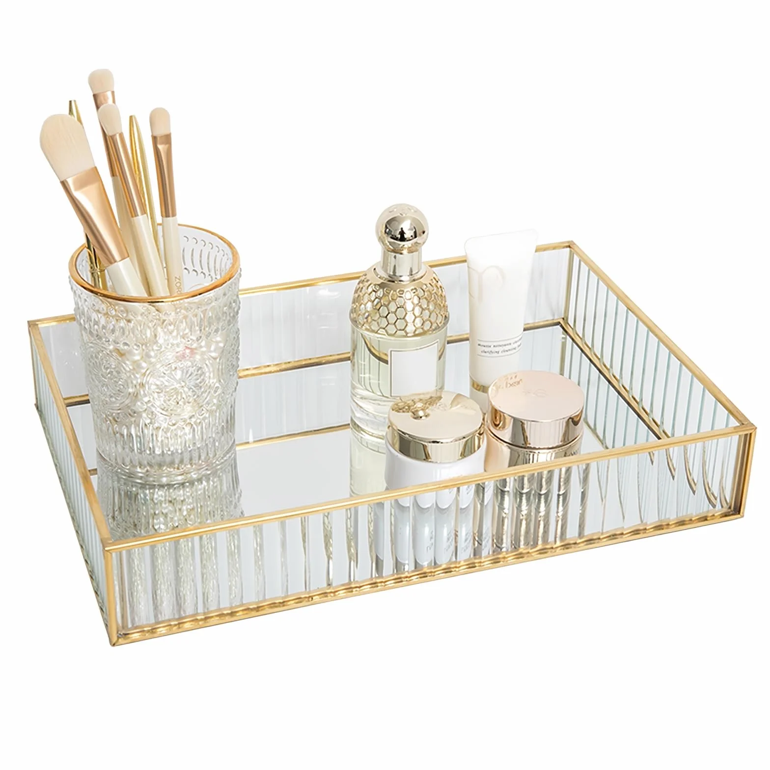 Taca dekoracyjna z lustrem vintage złota prostokątna 30x20x5,5 cm organizer na kosmetyki
