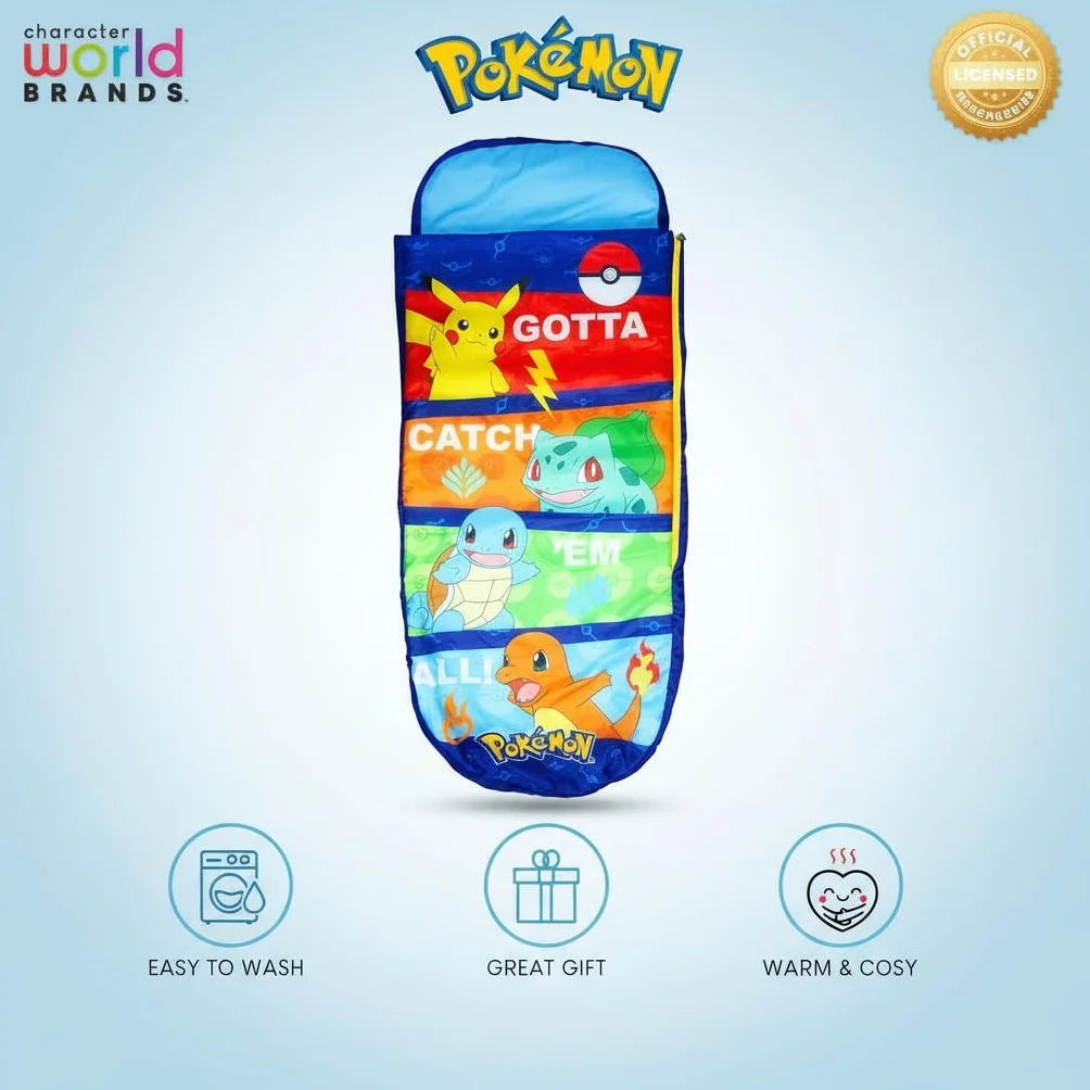 Character World Pokemon ReadyBed nadmuchiwane łóżko dmuchane i śpiwór z pompką, materac podróżny na nocowanie, kemping lub do użytku domowego