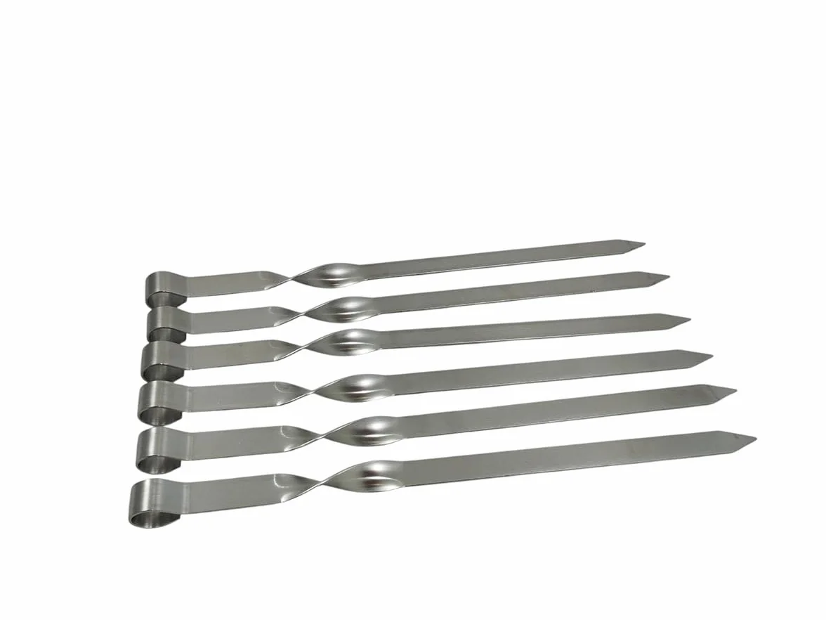 6 szpikulców do grilla Adana Kebab z stali nierdzewnej grubości 2 mm, 40 cm długości i 2 cm szerokości – optymalne do grilla gazowego